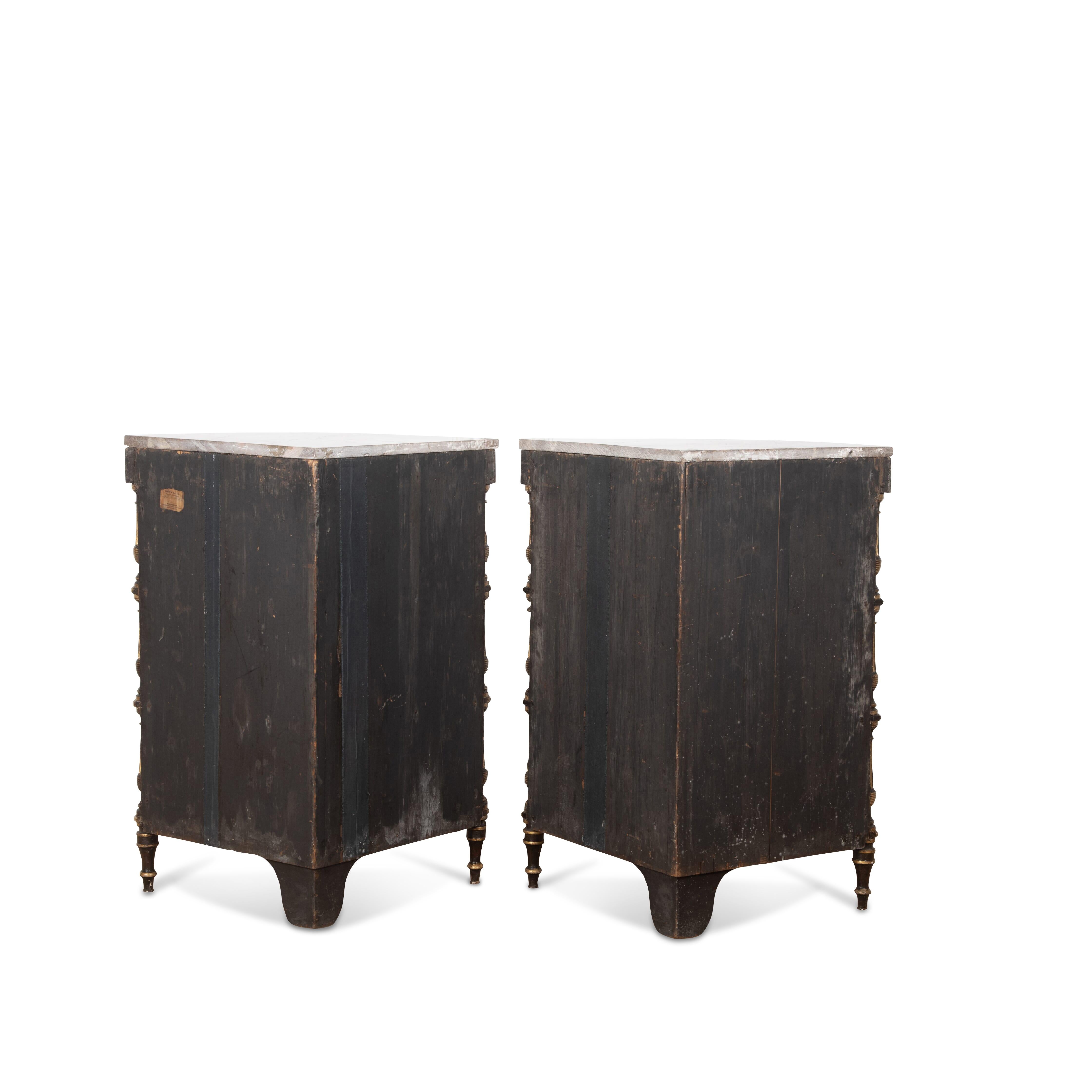 English Regency Pair of Decorated & Marble Top Corner Cabinets For Sale