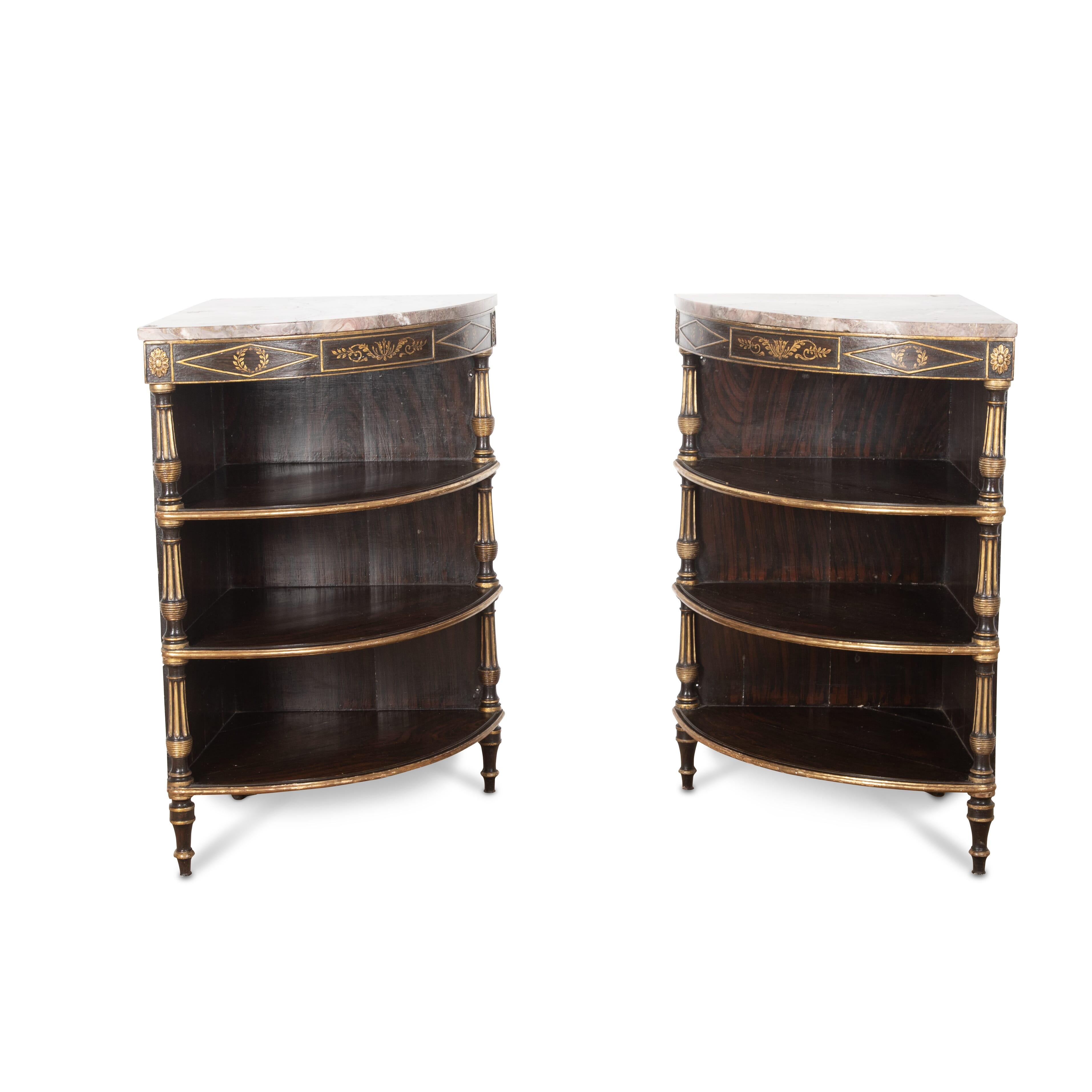 19th Century Regency Pair of Decorated & Marble Top Corner Cabinets For Sale