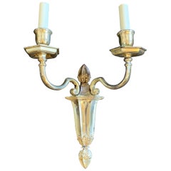 Regency Pair of E F Caldwell Silvered Bronze Neoclassical 2-Light Sconces
