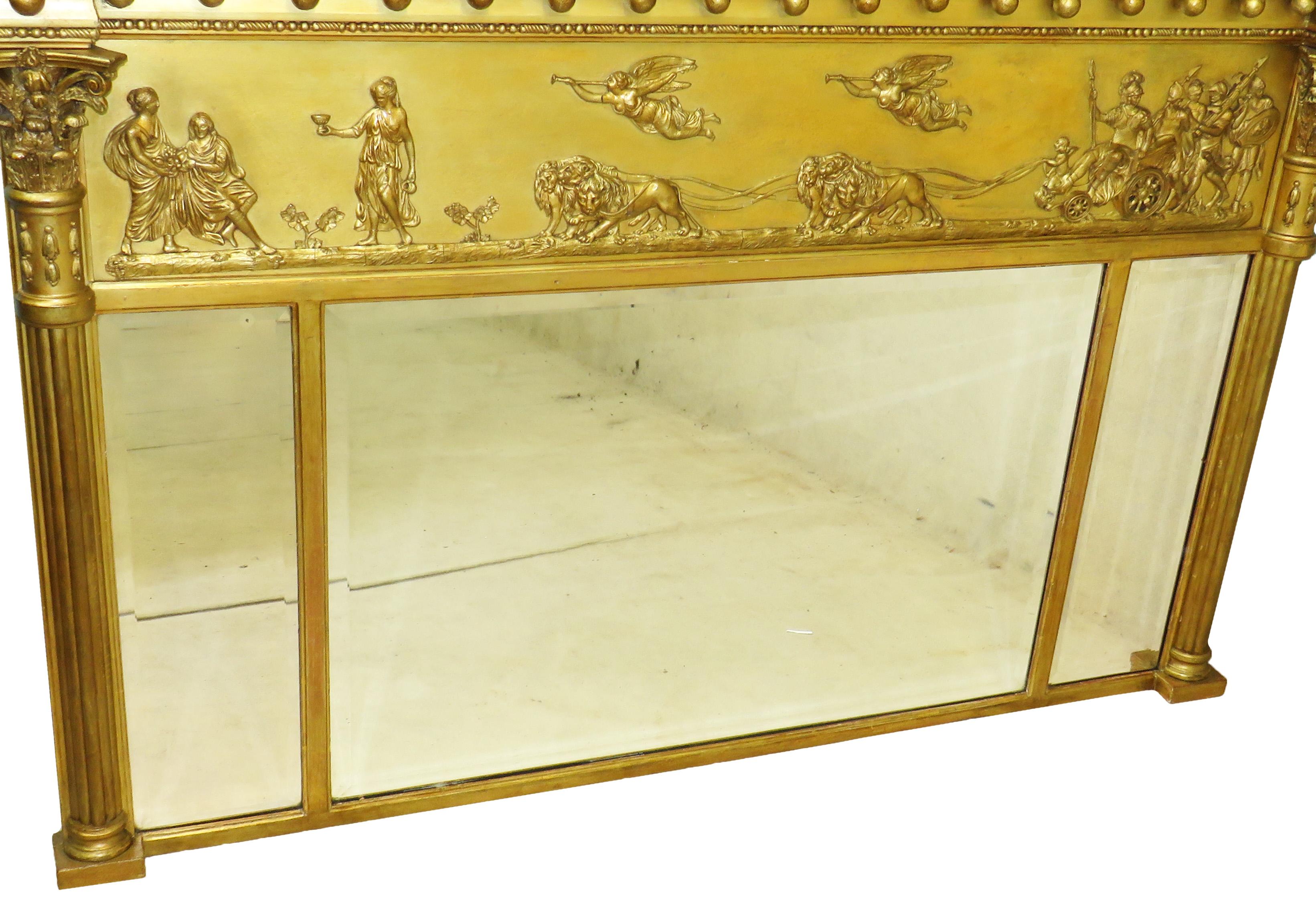 Regency Pair of Giltwood and Gesso English Overmantle Mirrors (Englisch)