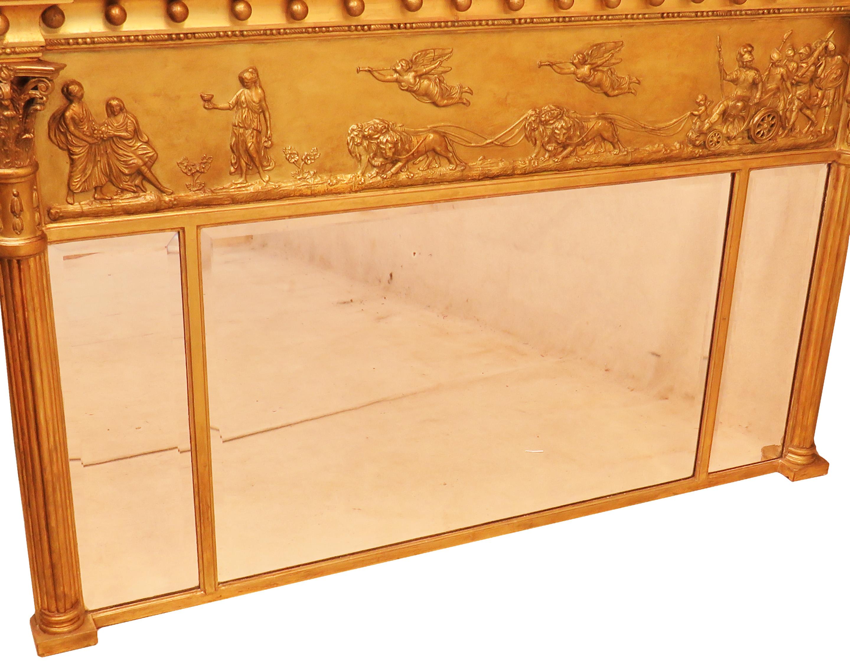 19th Century Regency Pair of Giltwood and Gesso English Overmantle Mirrors