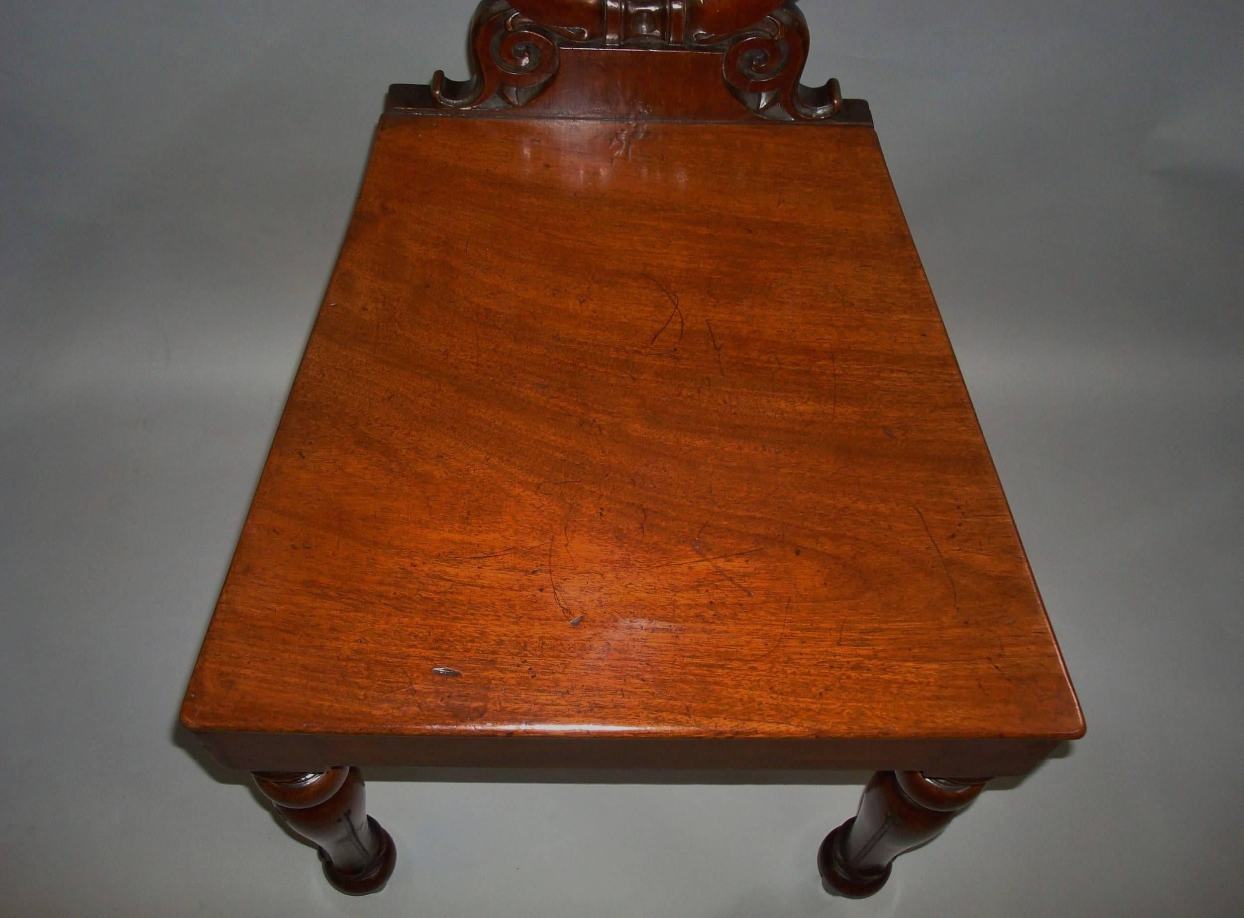 19th Century Regency Pair of Irish Mahogany Hall Chairs