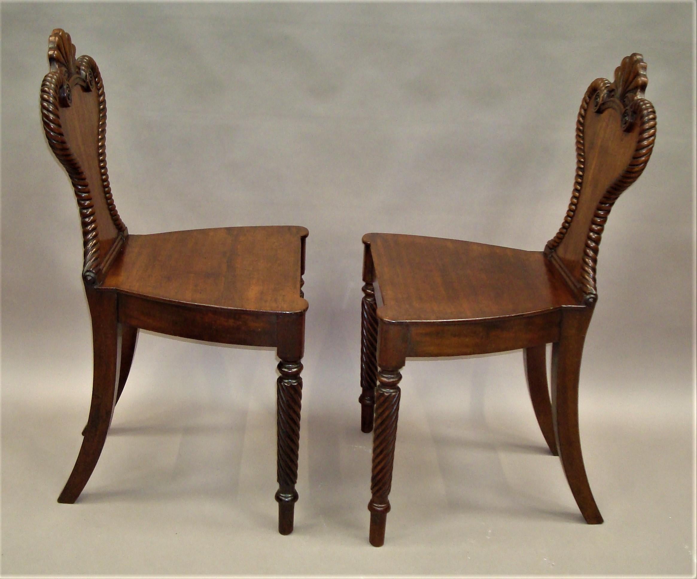 Regency Pair of Mahogany Hall Chairs For Sale 4