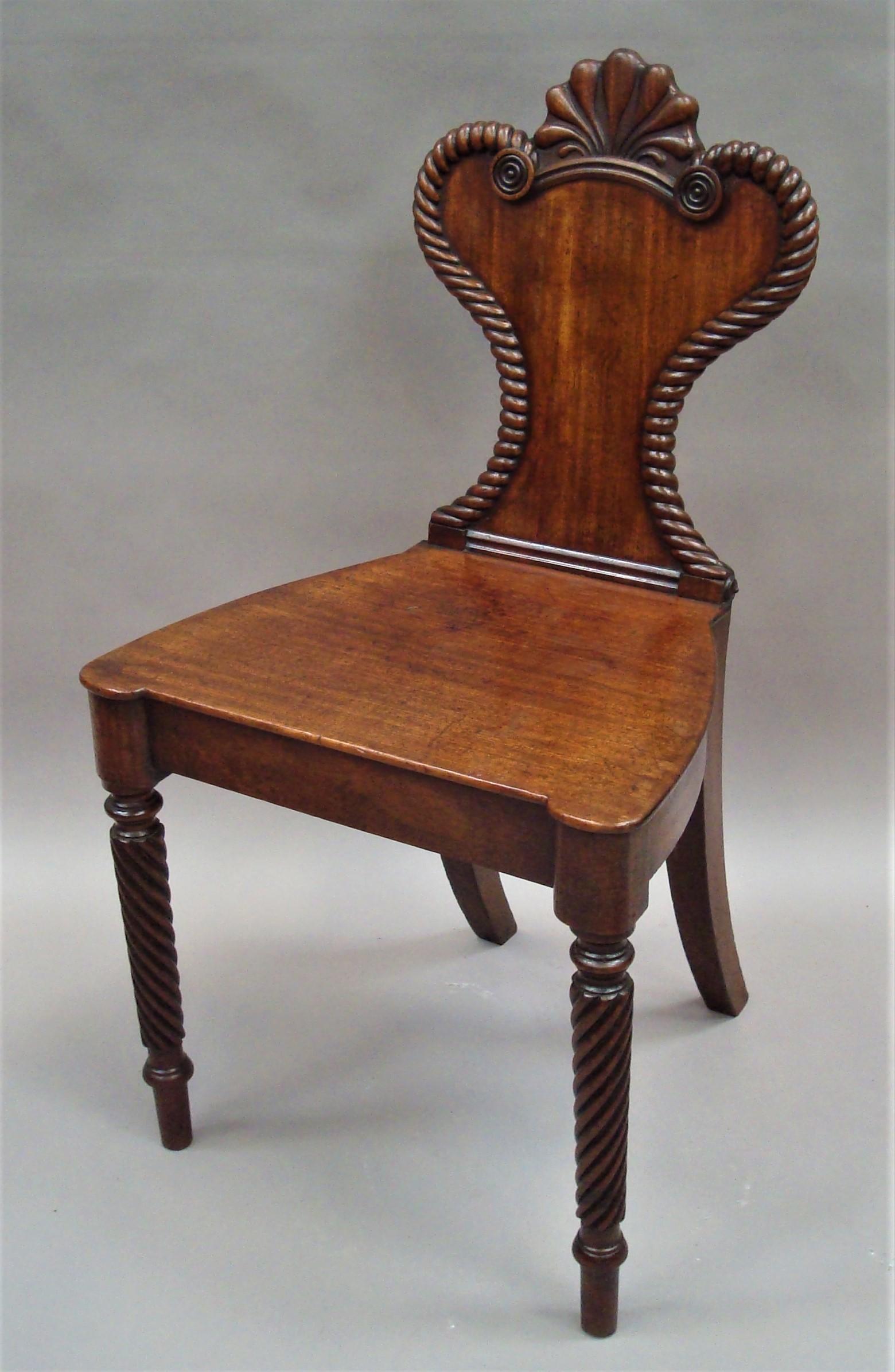 Regency Pair of Mahogany Hall Chairs For Sale 8