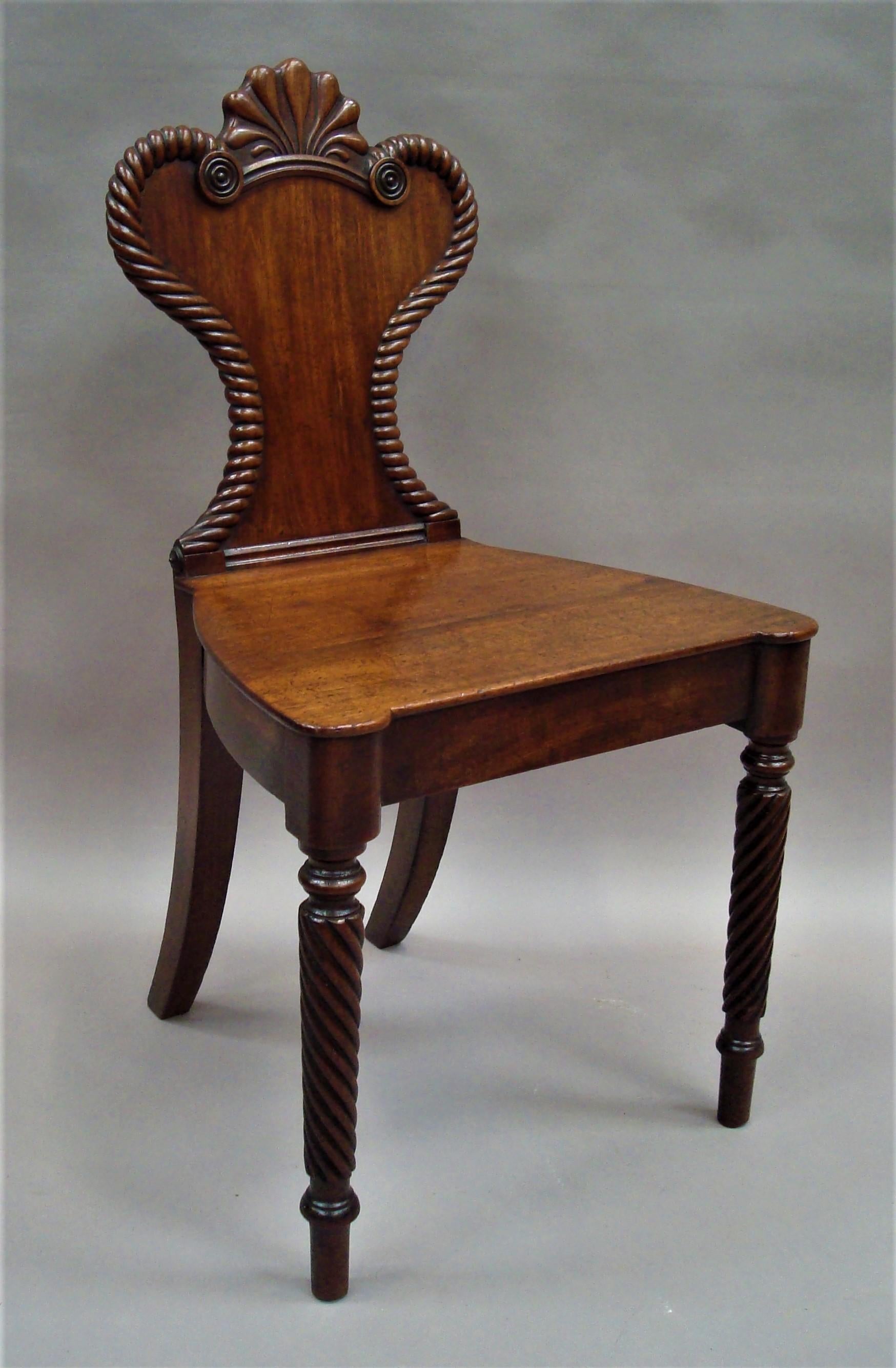 Regency Pair of Mahogany Hall Chairs For Sale 9