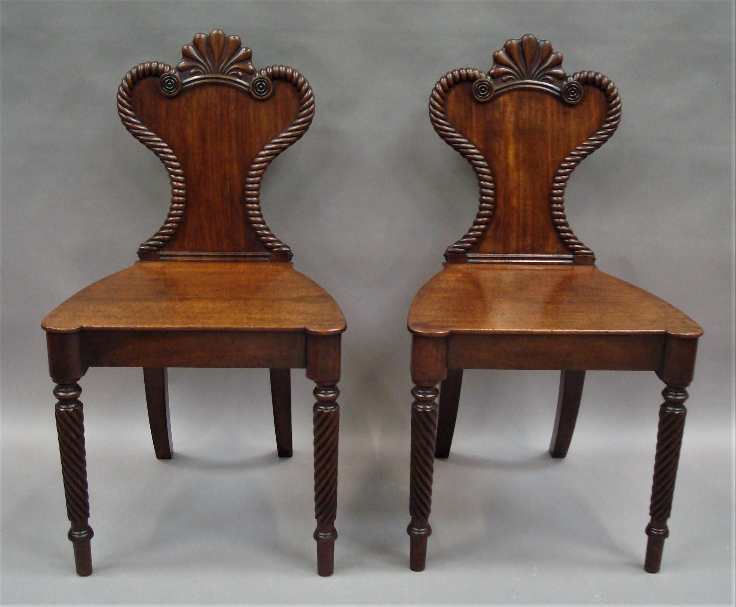 English Regency Pair of Mahogany Hall Chairs For Sale