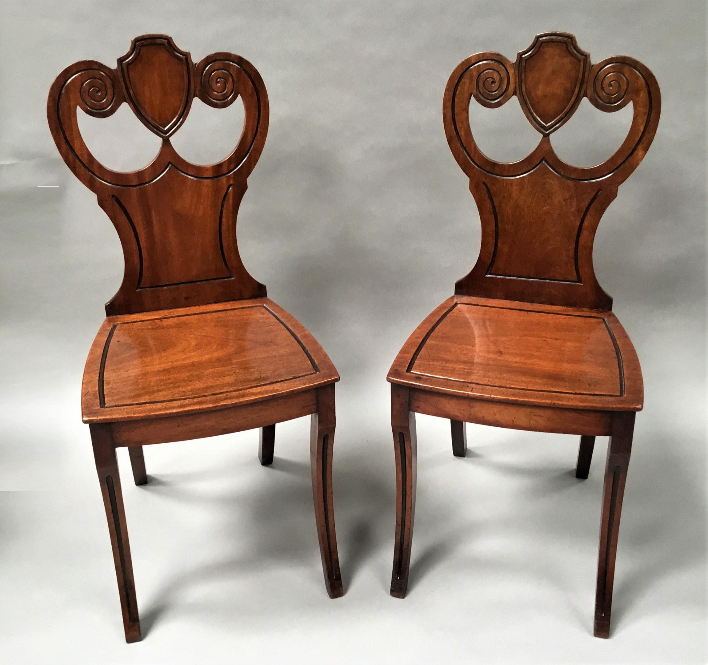 English Regency Pair of Mahogany Hall Chairs For Sale