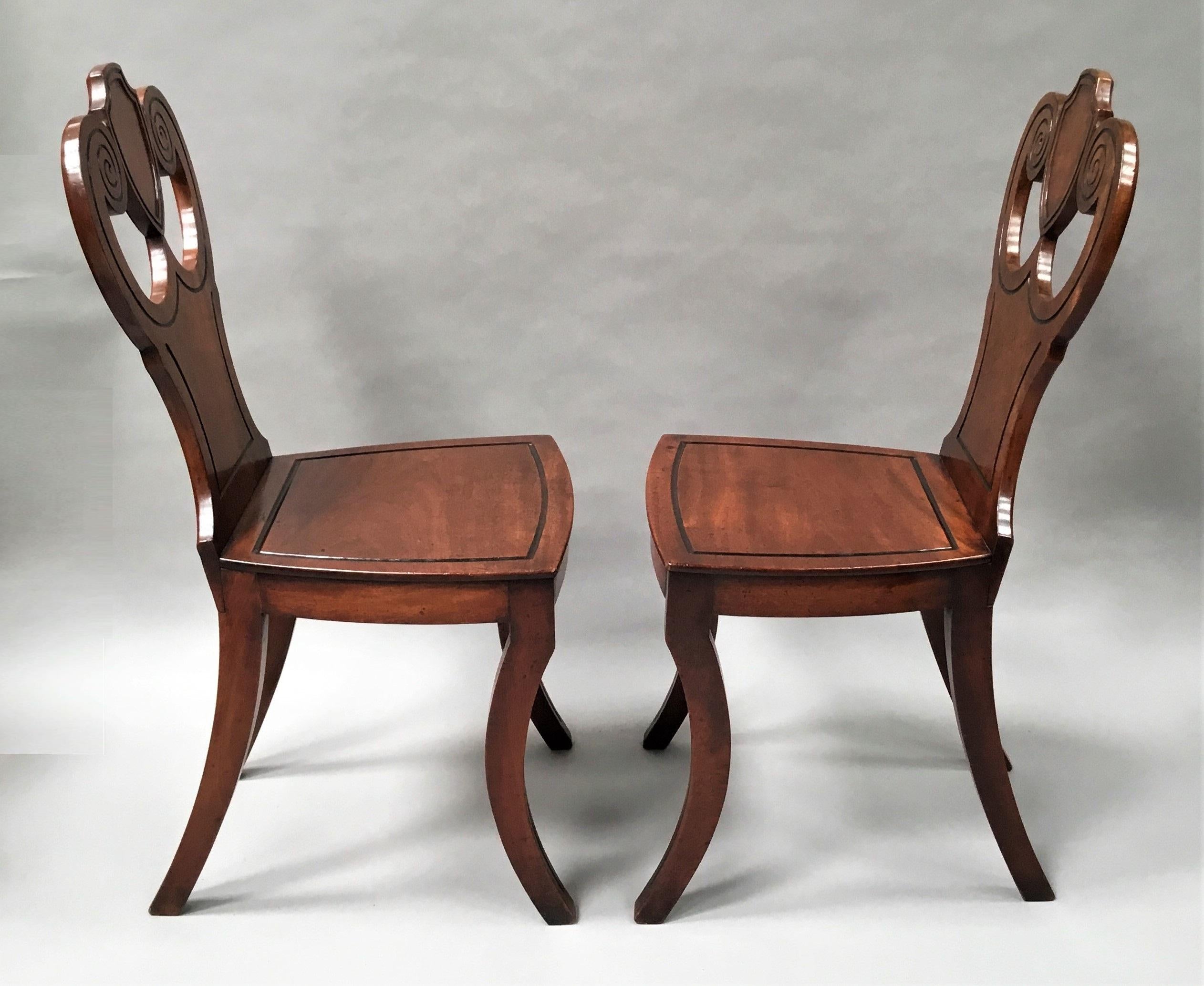 Regency Pair of Mahogany Hall Chairs For Sale 1