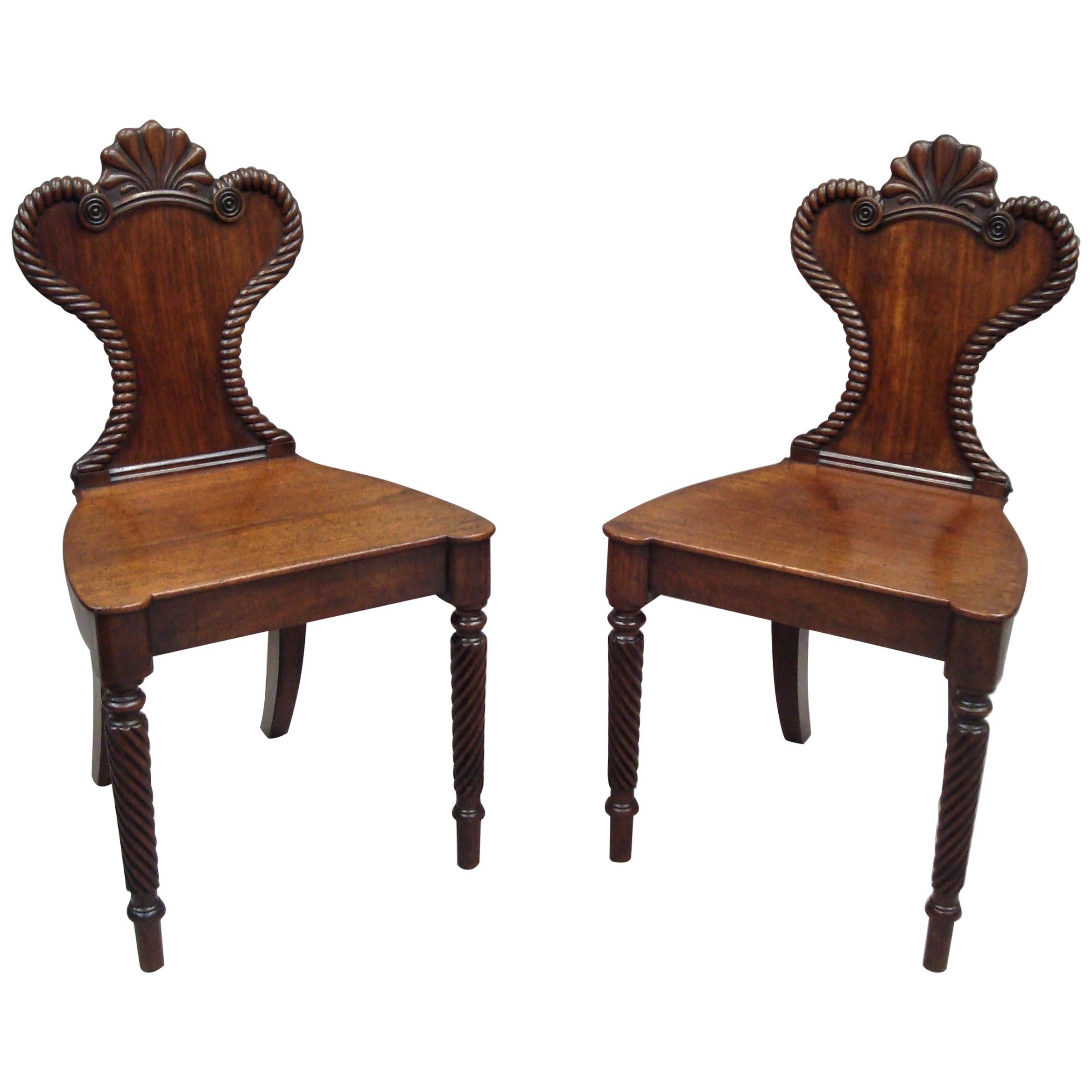 Regency Pair of Mahogany Hall Chairs For Sale