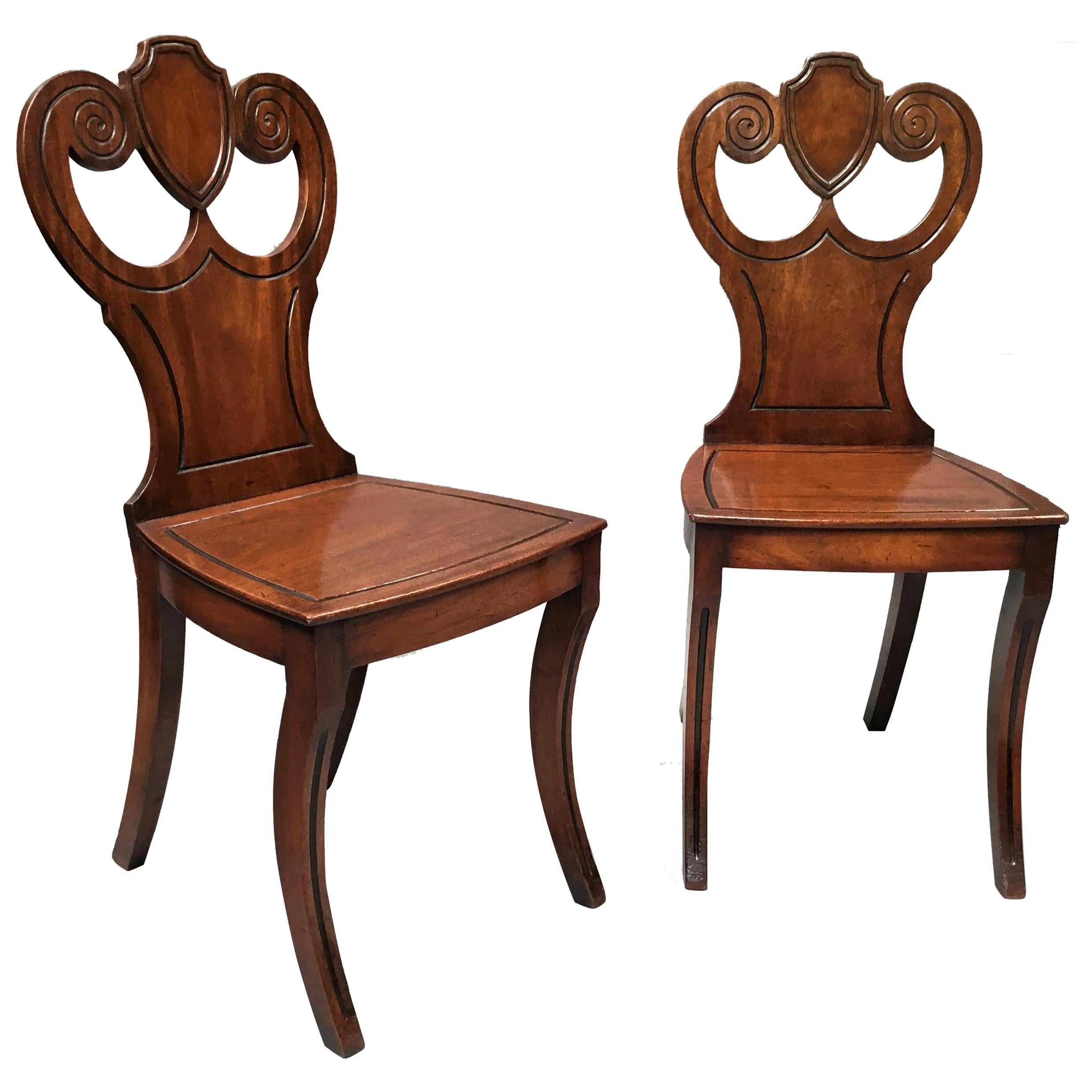 Regency Pair of Mahogany Hall Chairs For Sale
