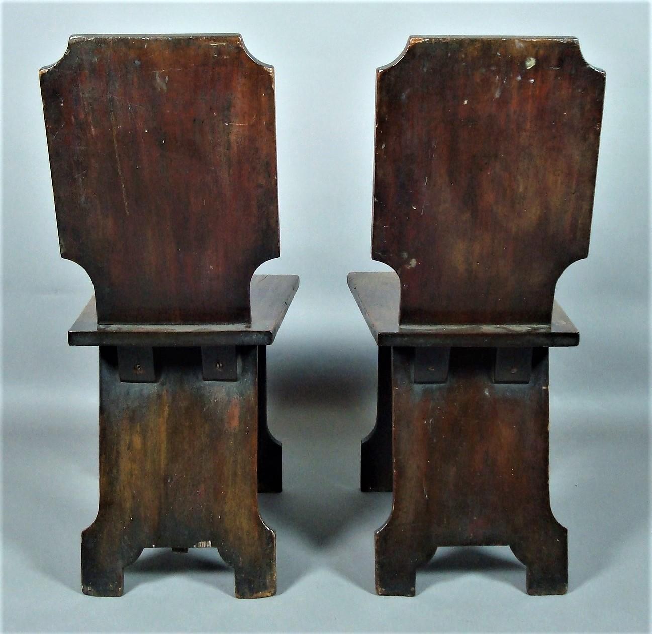 English Regency Pair of Mahogany Hall Chairs Very Unusual Restrained Design For Sale