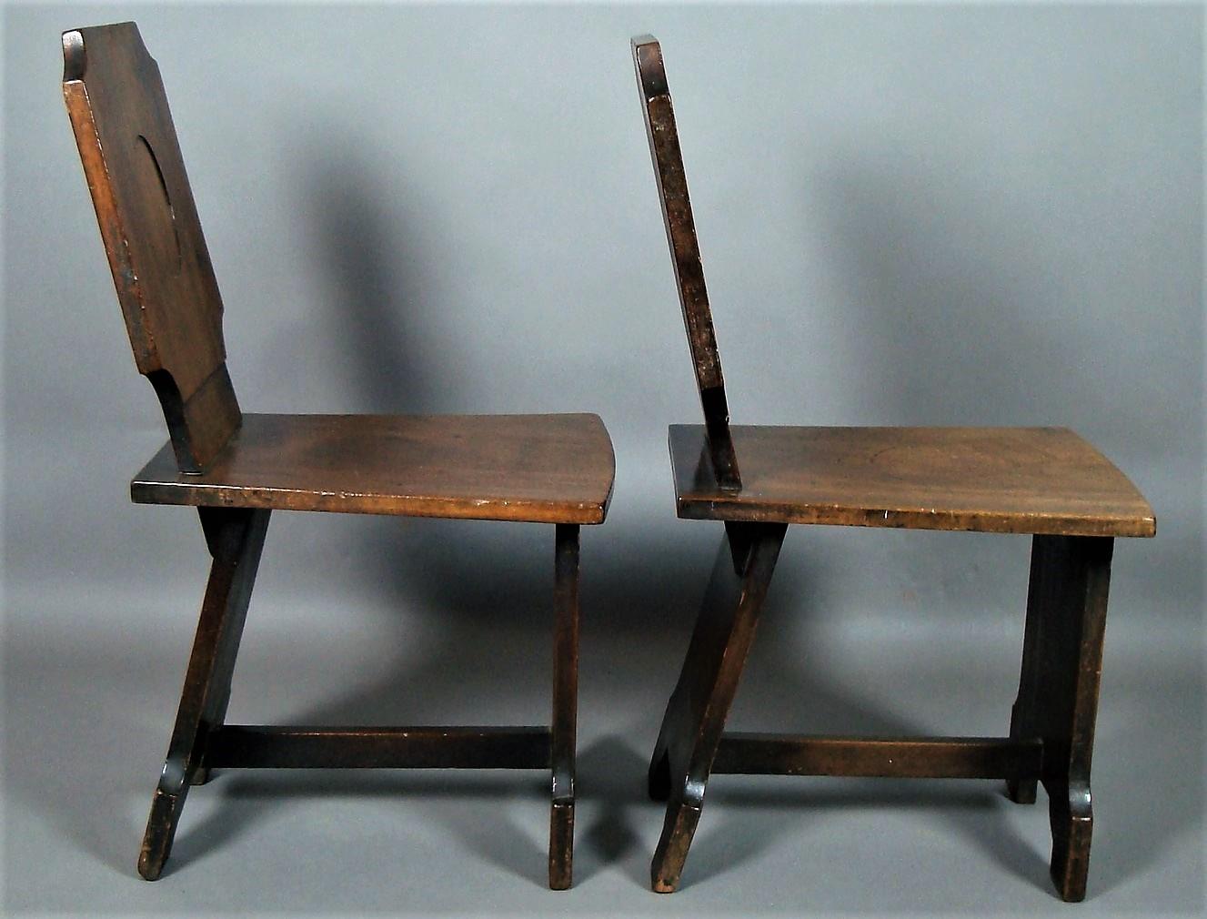 Polished Regency Pair of Mahogany Hall Chairs Very Unusual Restrained Design For Sale