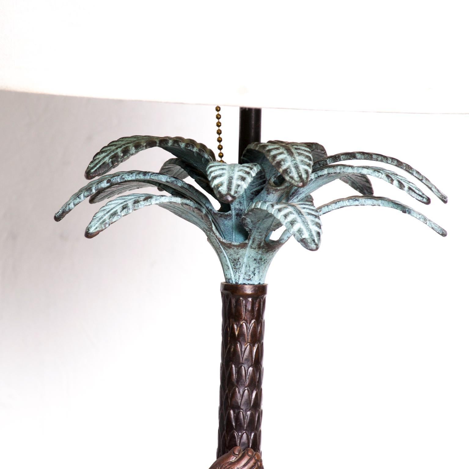 Late 20th Century Hollywood Regency Bronze Palm Tree Monkey Table Lamp Maitland Smith Asia 1970s