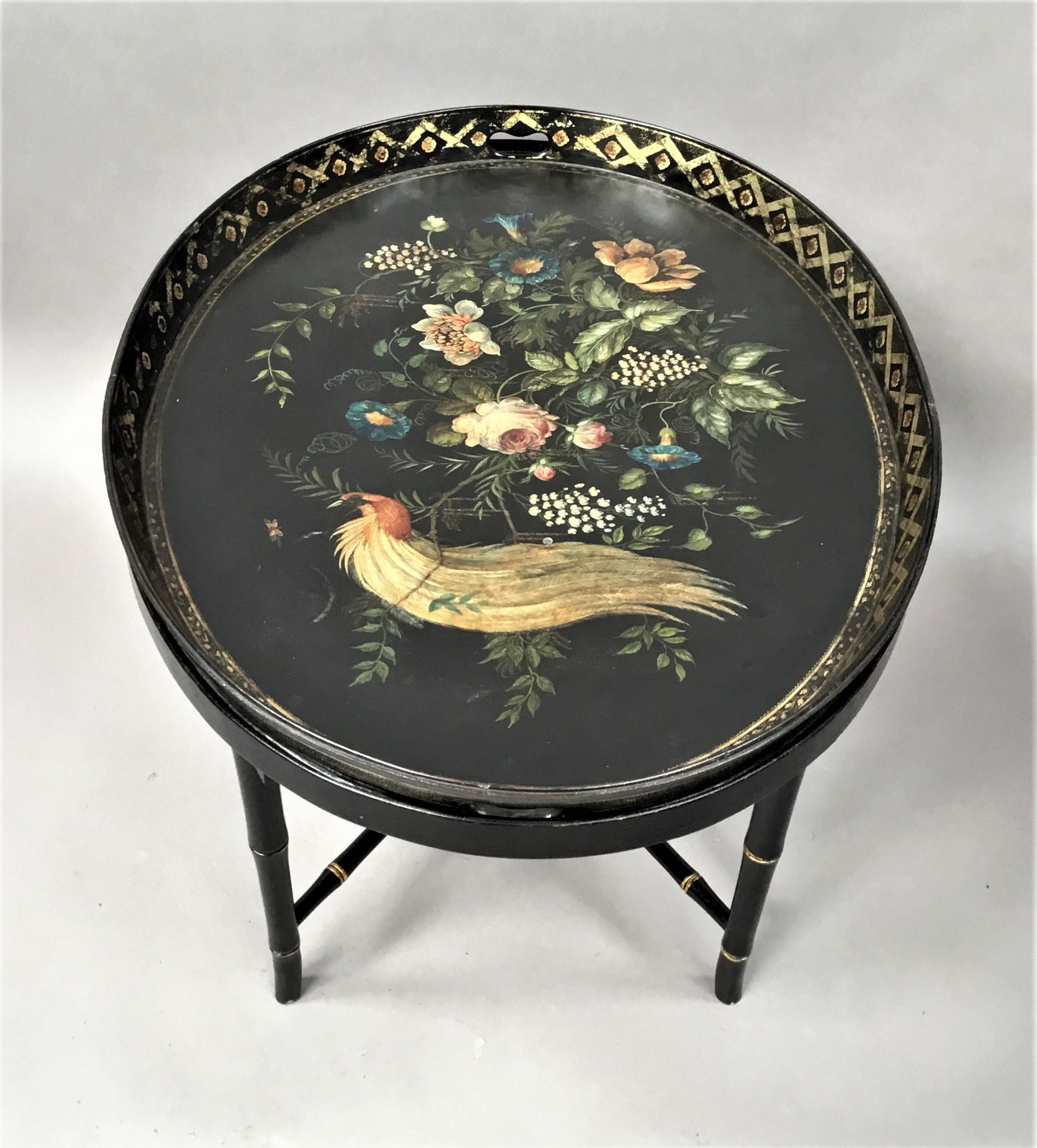 Lacquered Regency Papier Mâché Tray on Stand For Sale