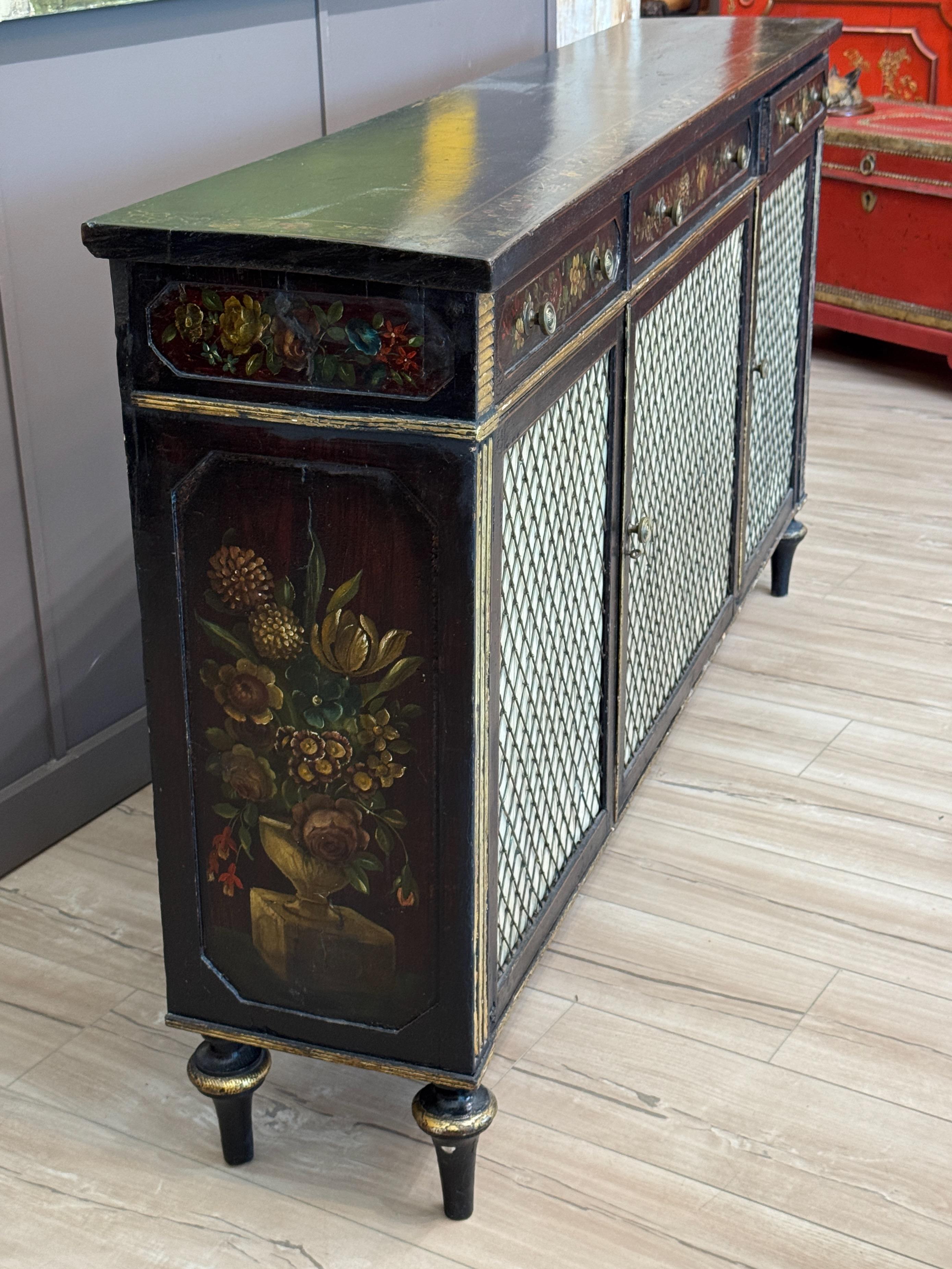 Regency Parcel-Gilt and Ebonized Painted Cabinet For Sale 7