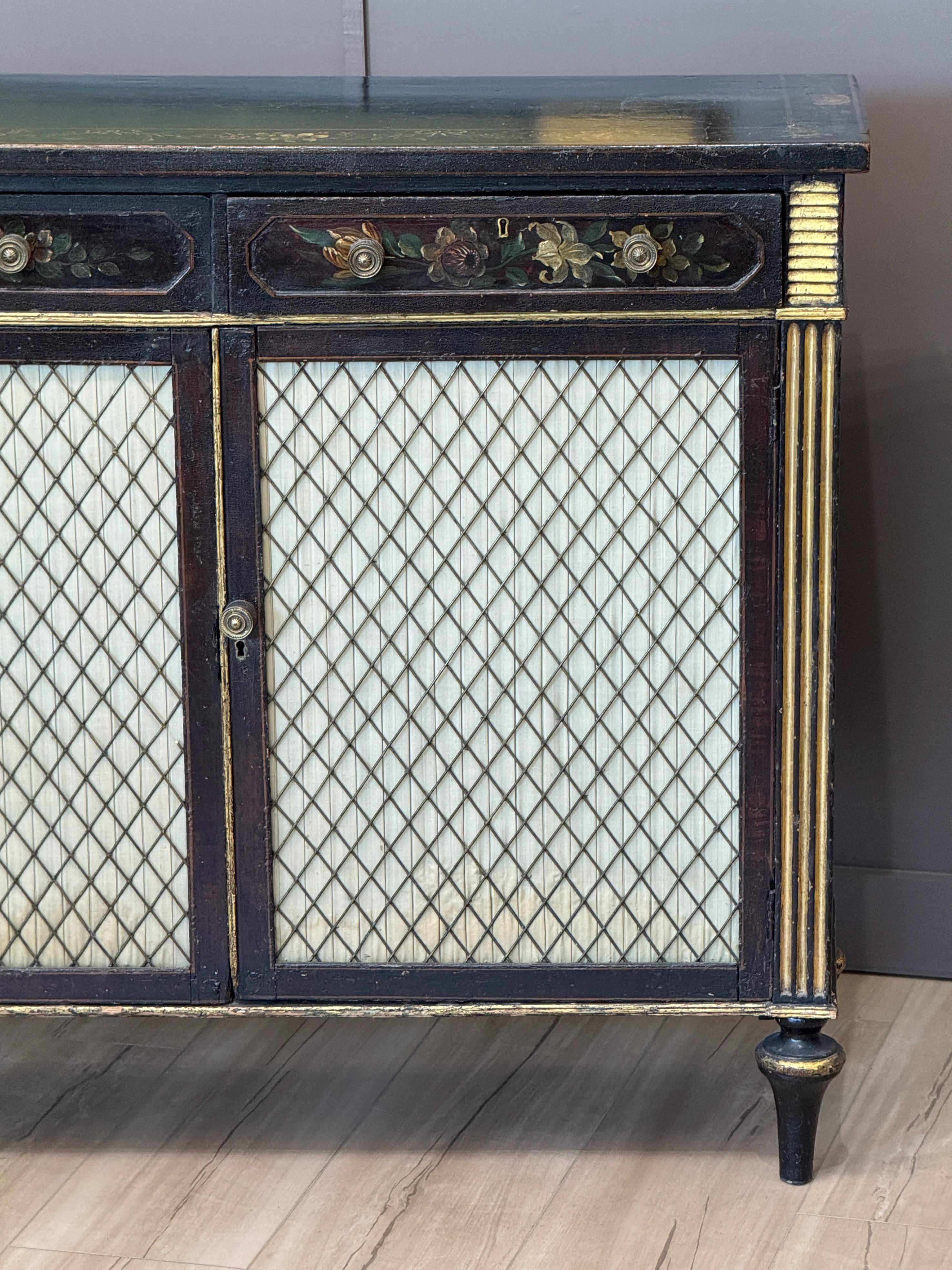 19th Century Regency Parcel-Gilt and Ebonized Painted Cabinet For Sale