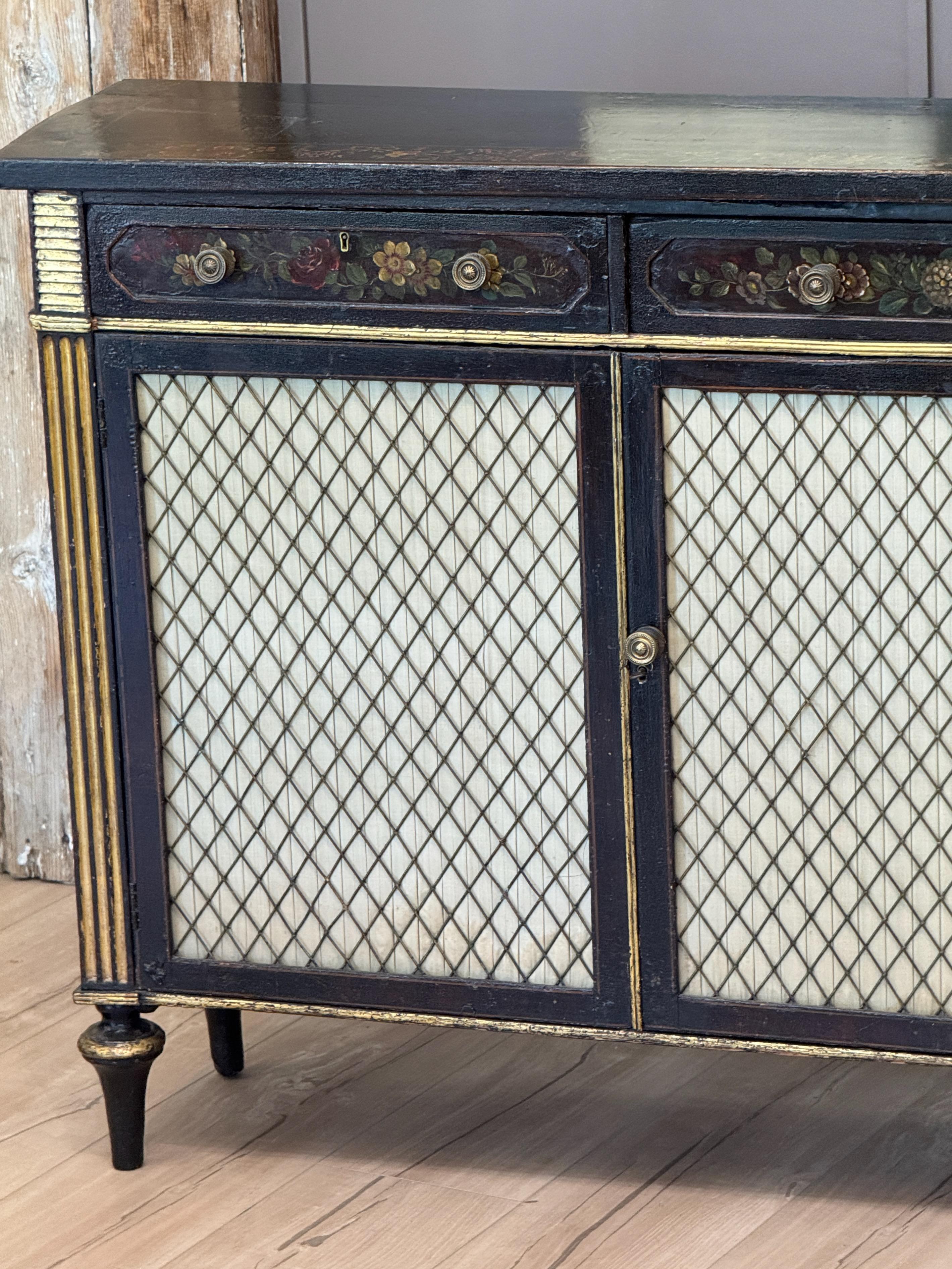 Metal Regency Parcel-Gilt and Ebonized Painted Cabinet For Sale