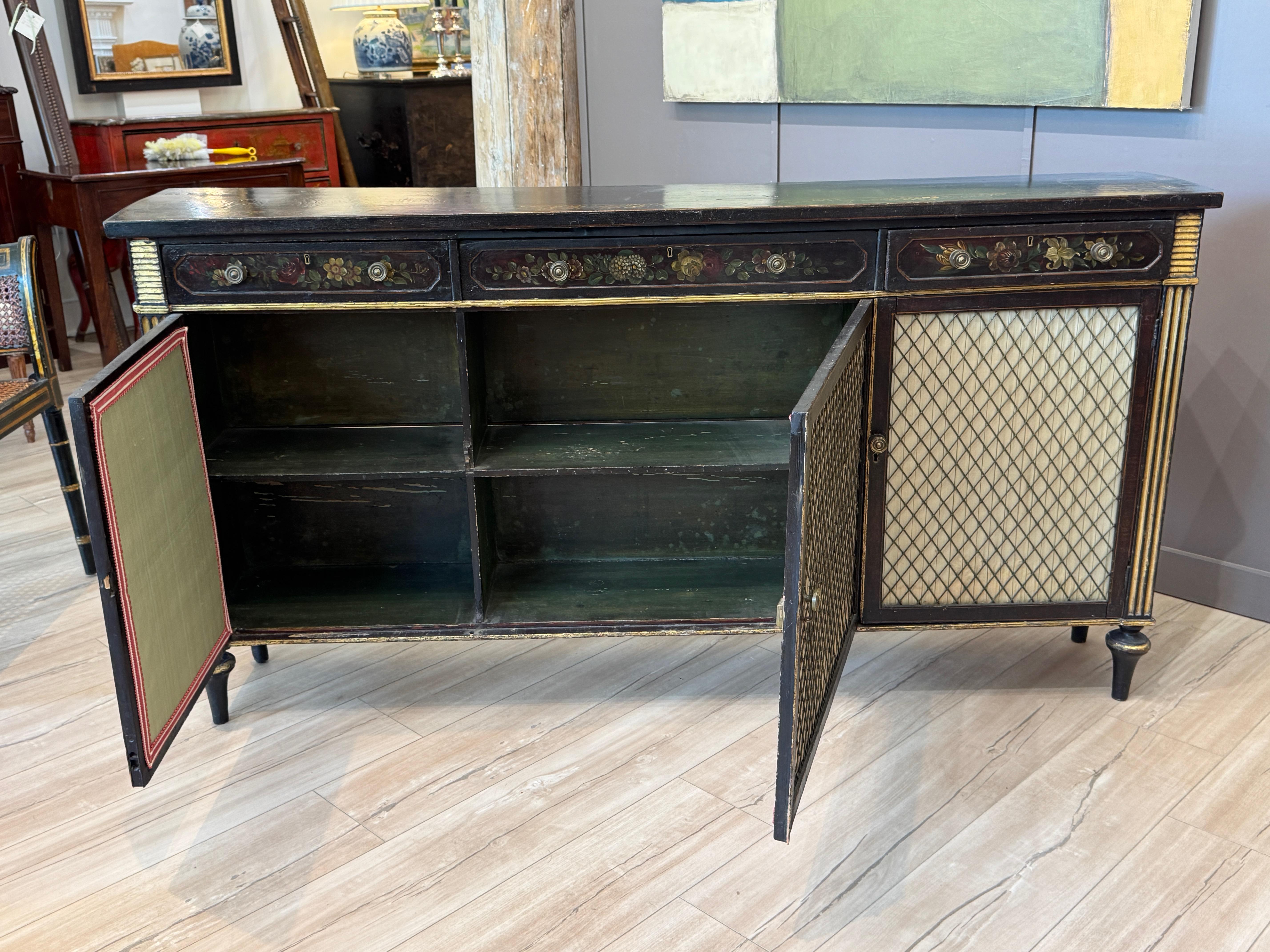Regency Parcel-Gilt and Ebonized Painted Cabinet For Sale 1