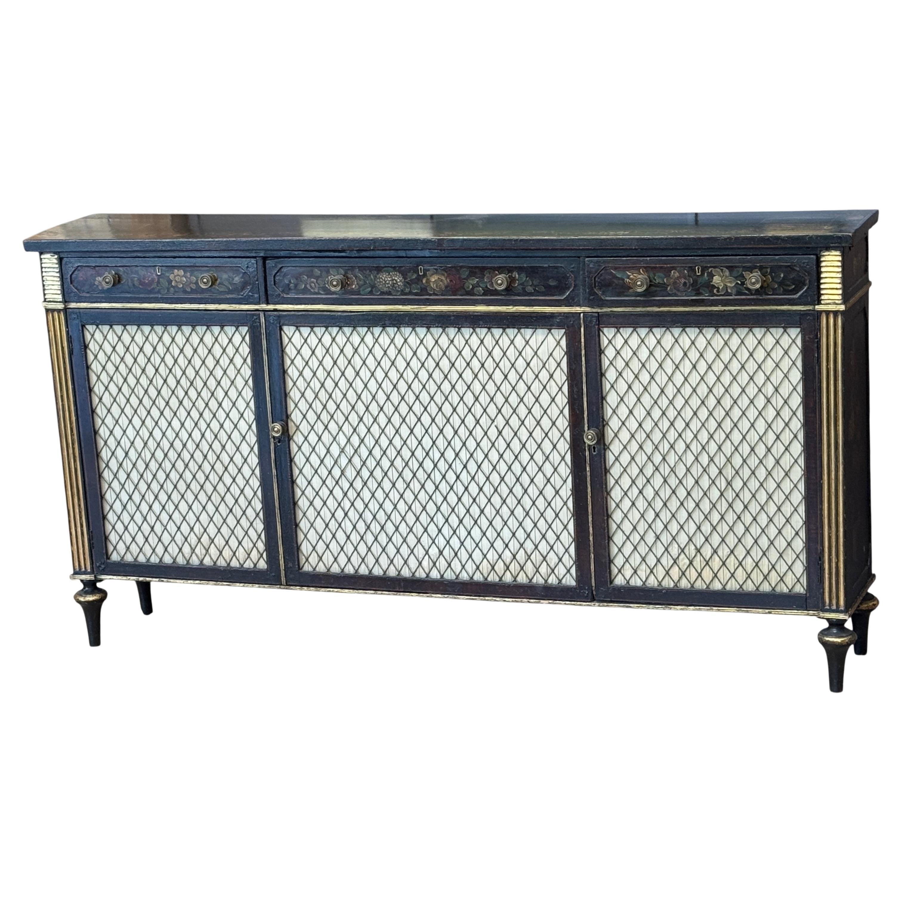 Regency Parcel-Gilt and Ebonized Painted Cabinet For Sale