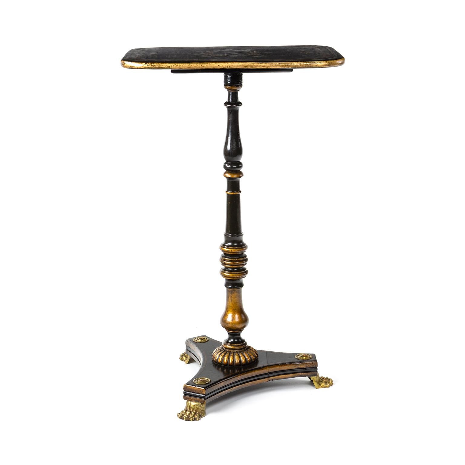 French Regency Parcel-Gilt Japanned and Ebonised Pedestal Occasional Table