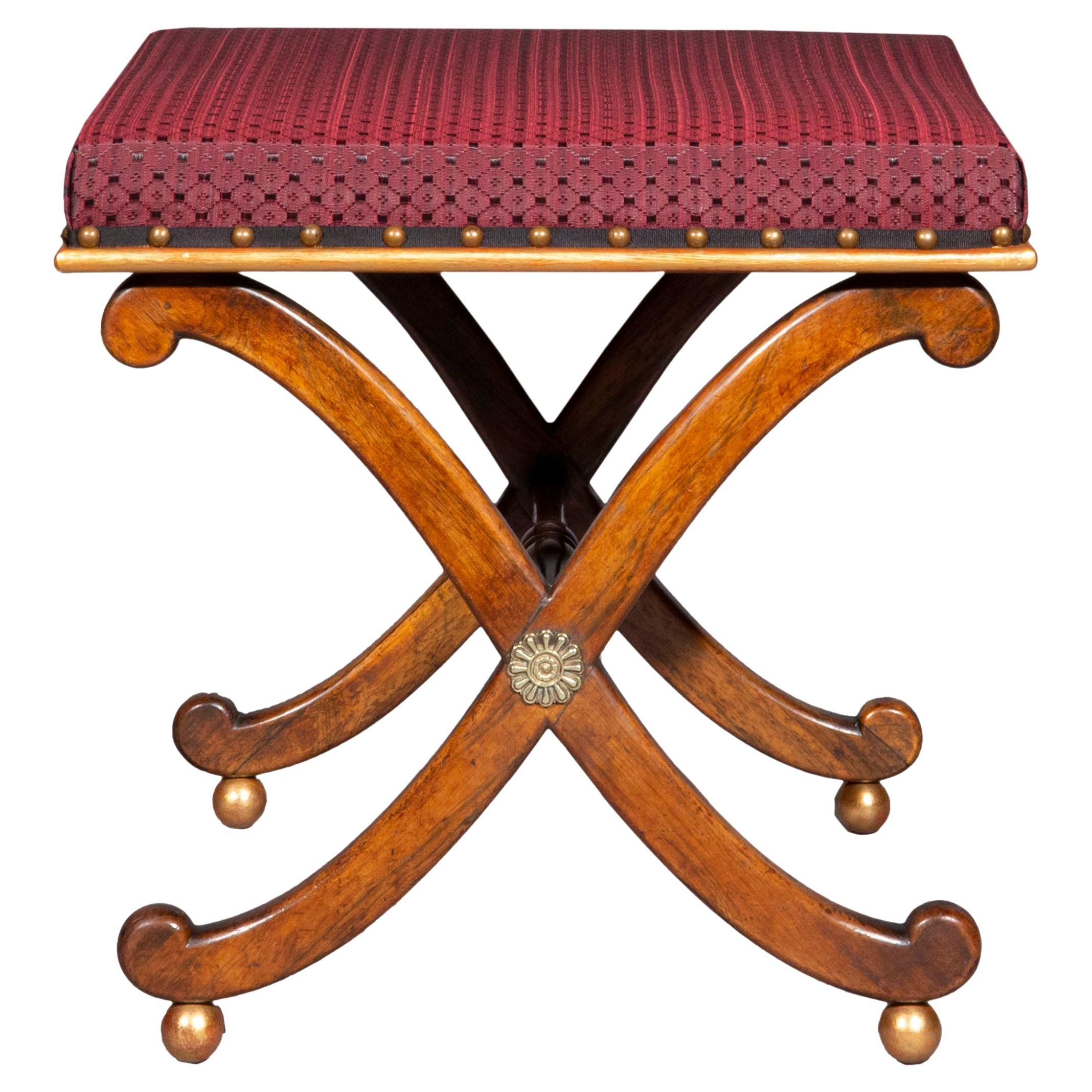 Regency Parcel-Gilt X-Frame Stool with Brass Mounts, after Design by Thomas Hope 6