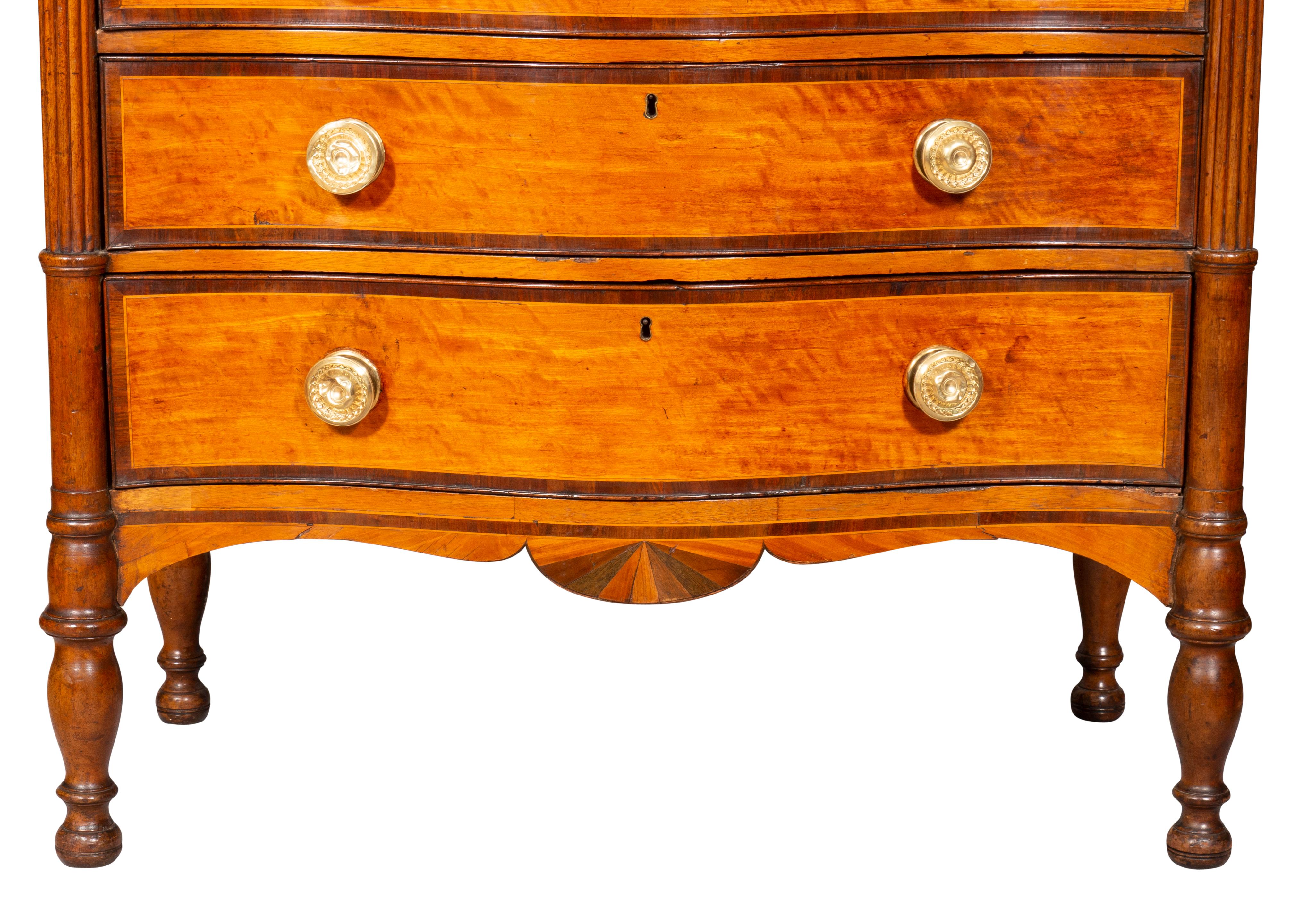 Regency Parquetry and Exotic Wood Chest of Drawers In Good Condition For Sale In Essex, MA