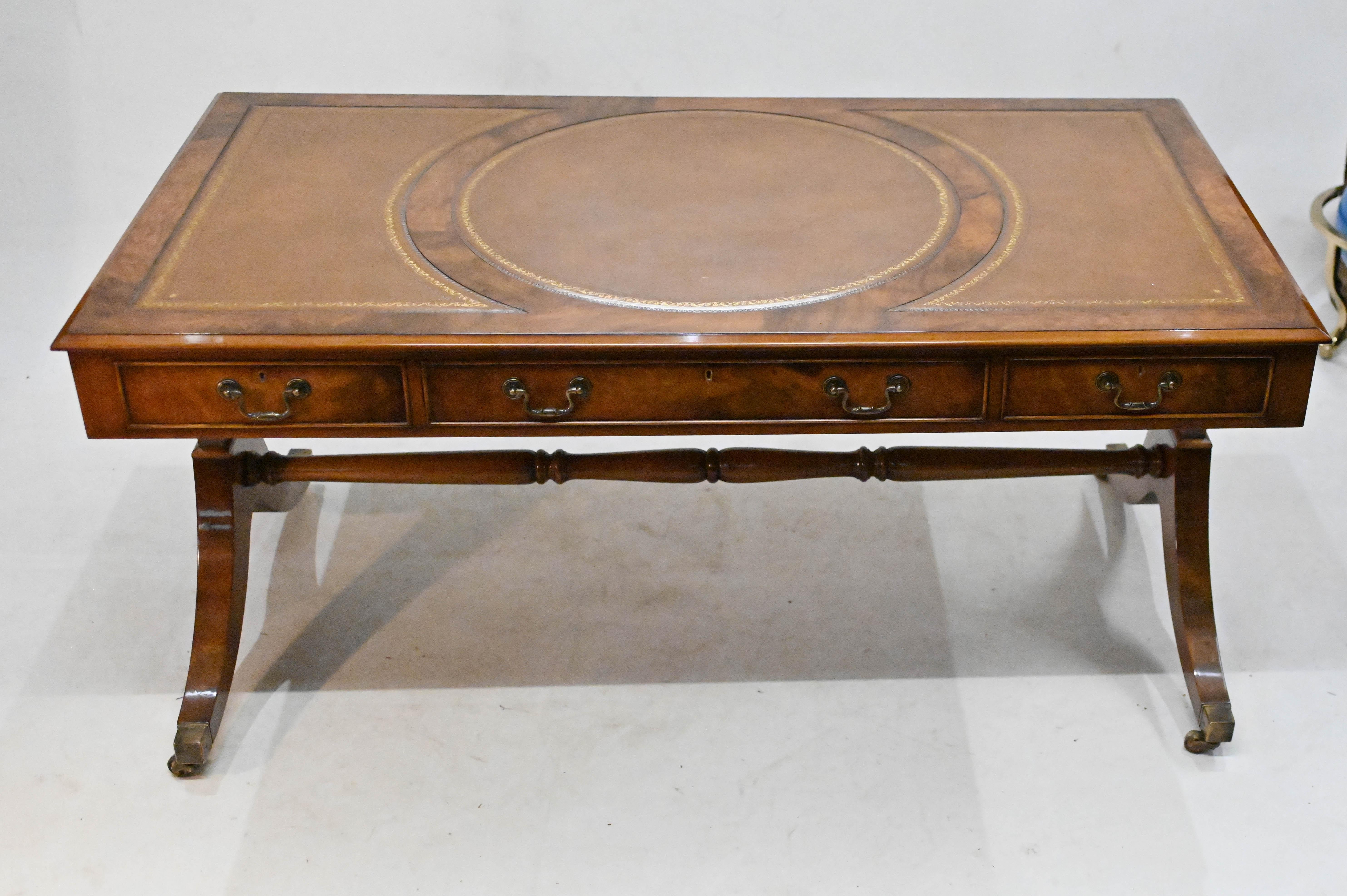 Late 20th Century Regency Partners Desk and Chair Set Walnut Writing Table For Sale