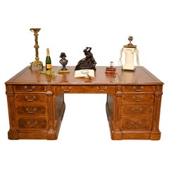 Antique Regency Partners Desk Walnut Library Desk