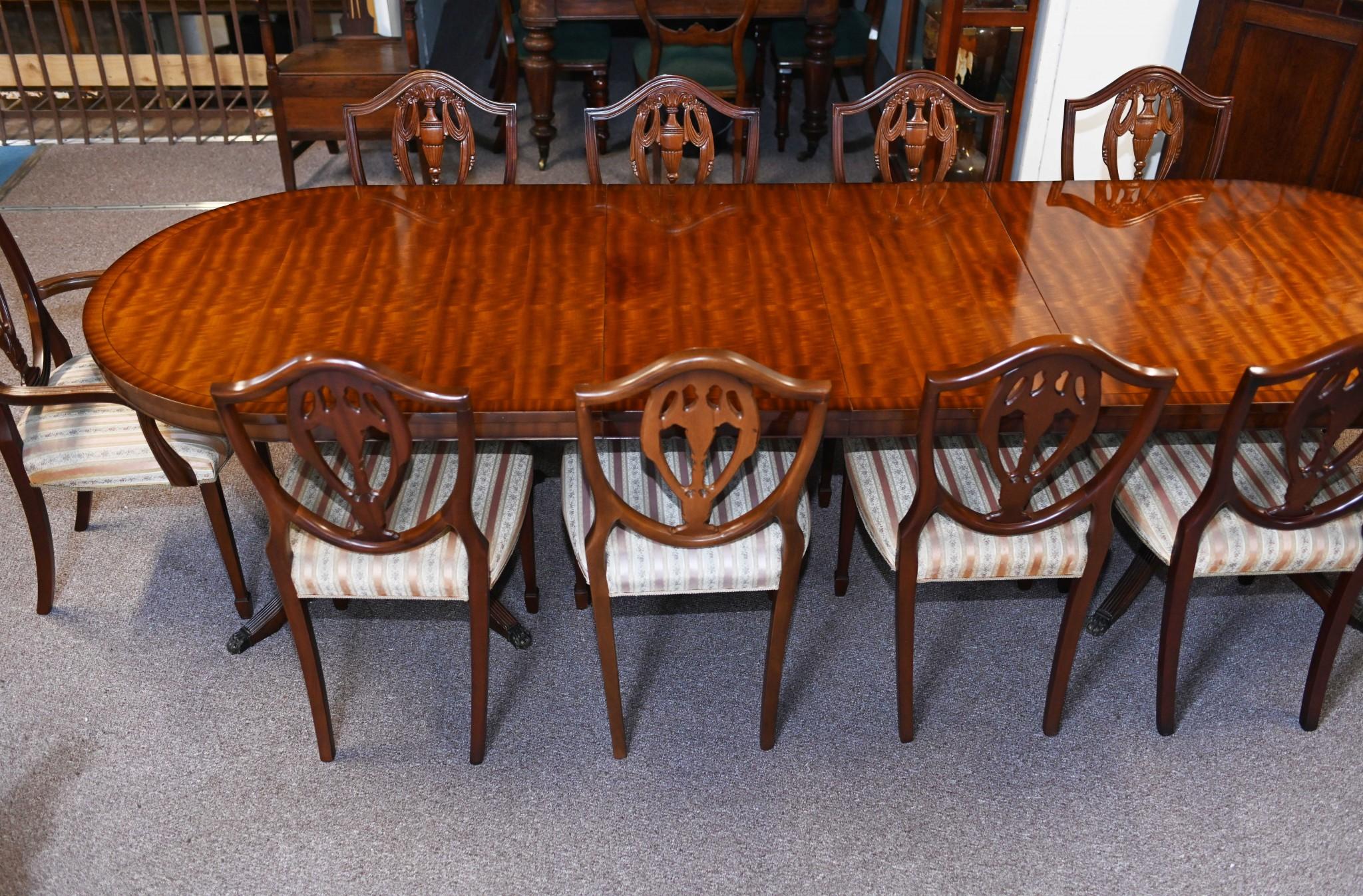 Wood Regency Pedestal Dining Set Hepplewhite Chairs Extending Table