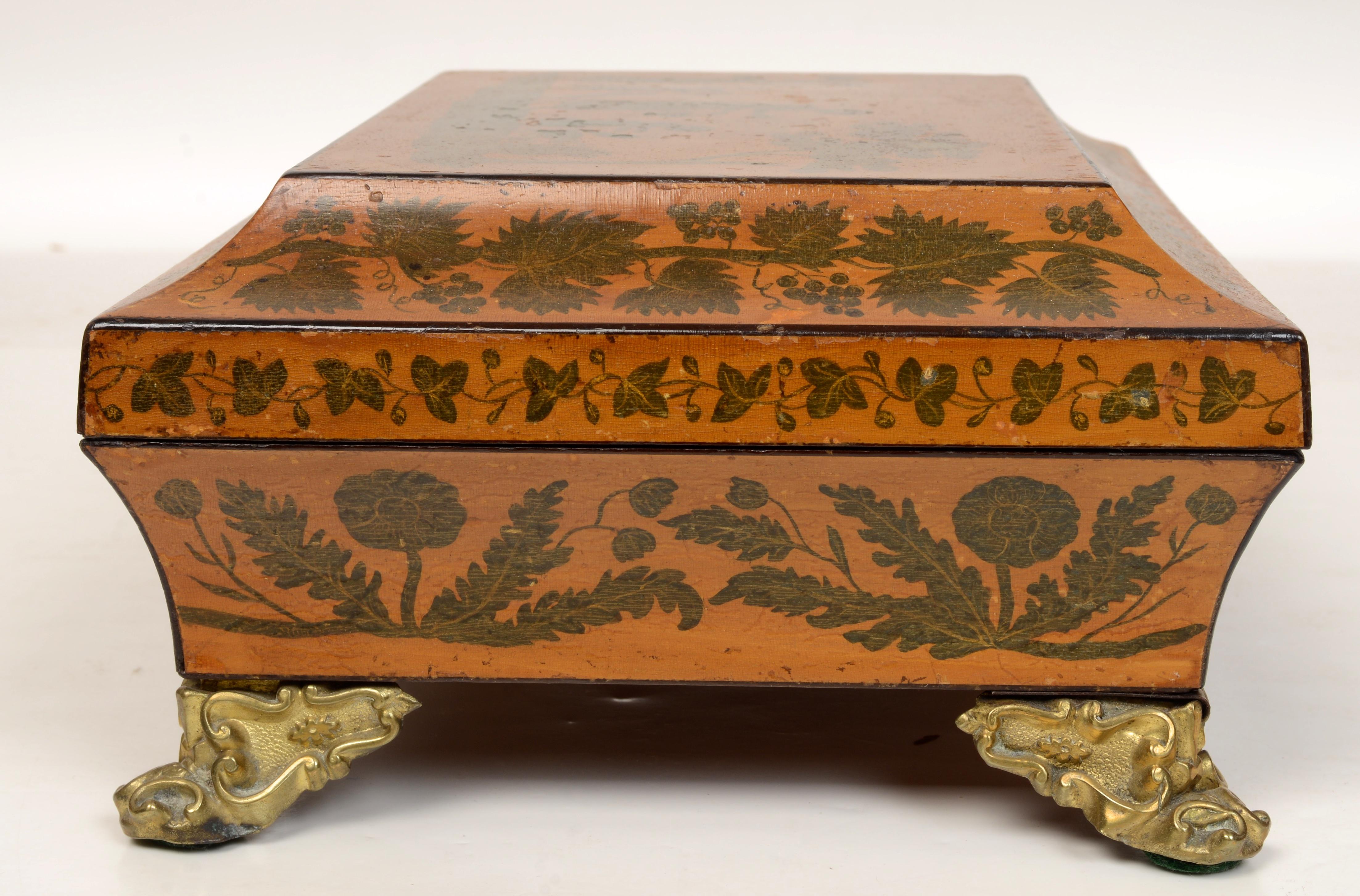 English Regency Penwork Decorated Box, C1810 For Sale