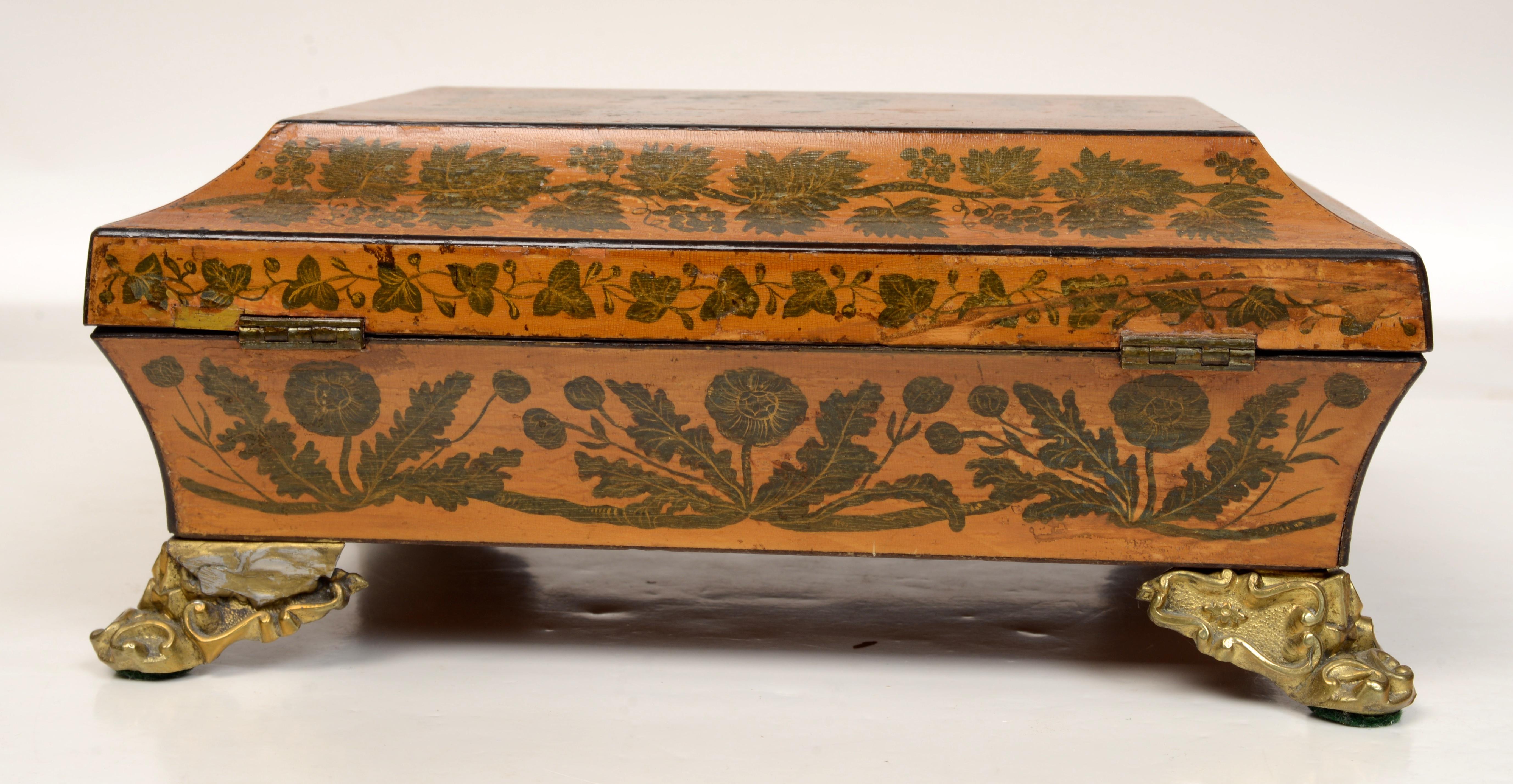 Hand-Painted Regency Penwork Decorated Box, C1810 For Sale