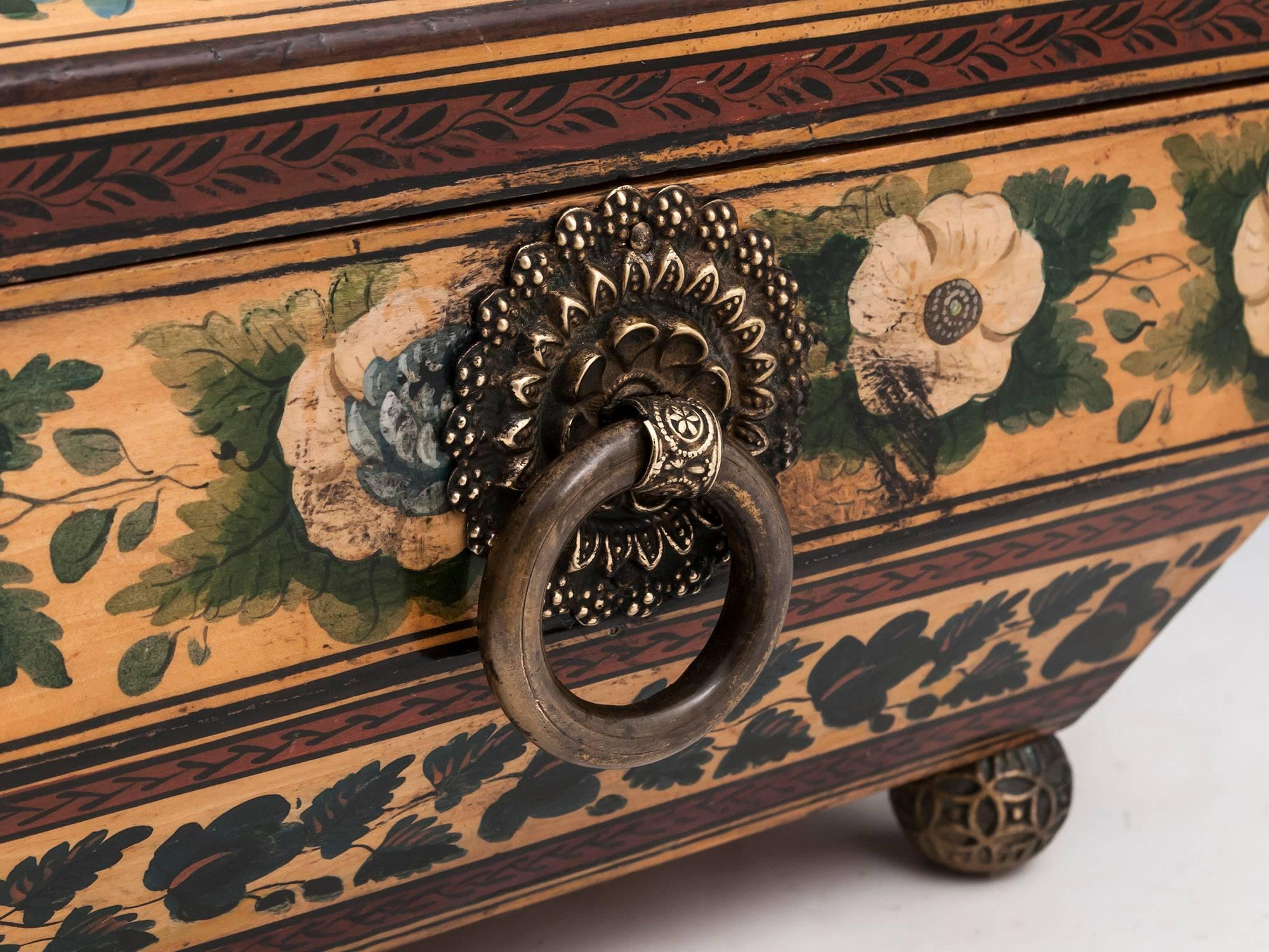 Regency Penwork Sycamore Chinoiserie Sewing Box, 19th Century For Sale 1