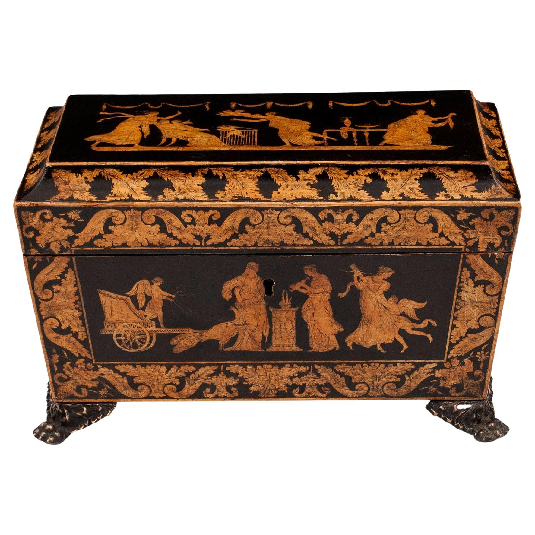 Regency Penwork Tea Chest For Sale at 1stDibs