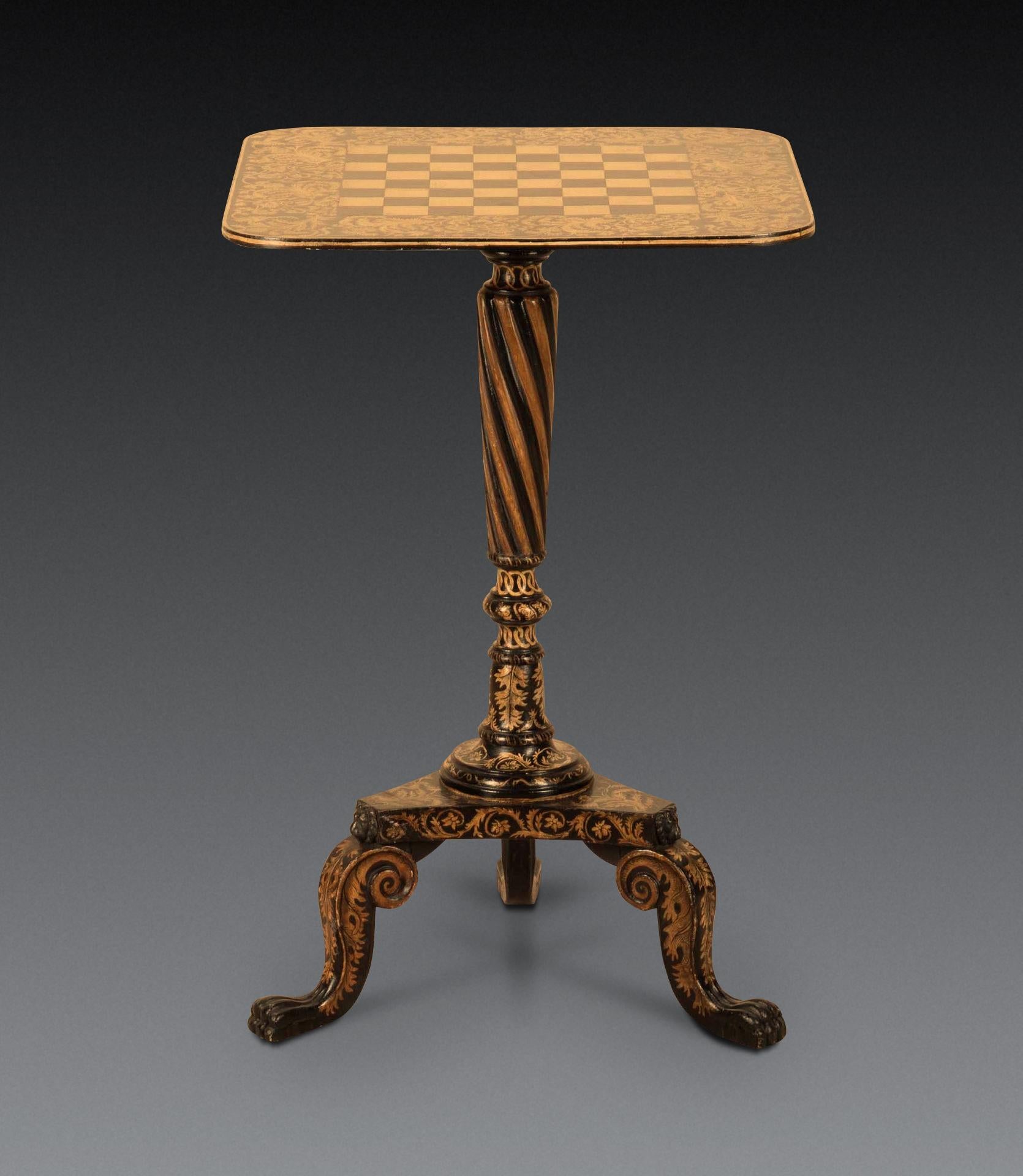 Anglais Table à jeux tripode Regency Penwork en vente