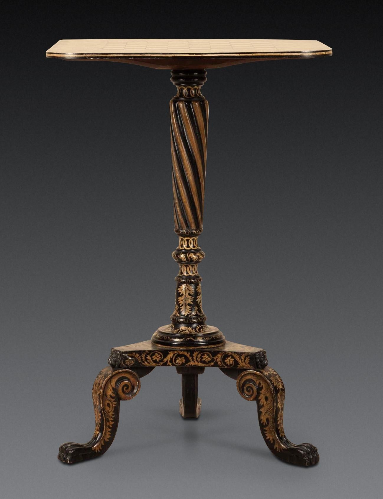 Sculpté à la main Table à jeux tripode Regency Penwork en vente