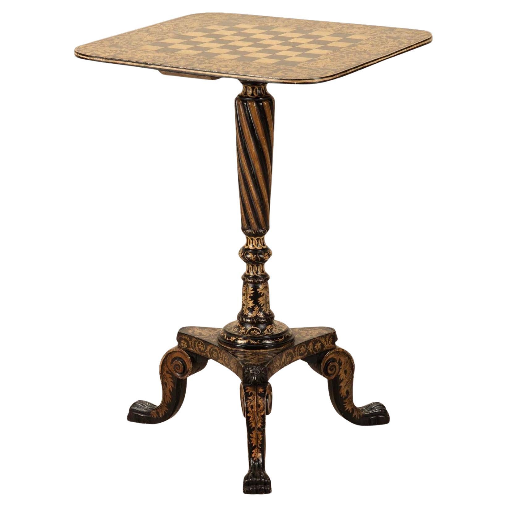 Regency Penwork Tripod Games Table