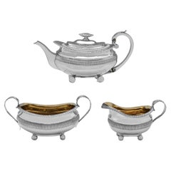 Regency period antique sterling silver 3 piece tea set made in London in 1819