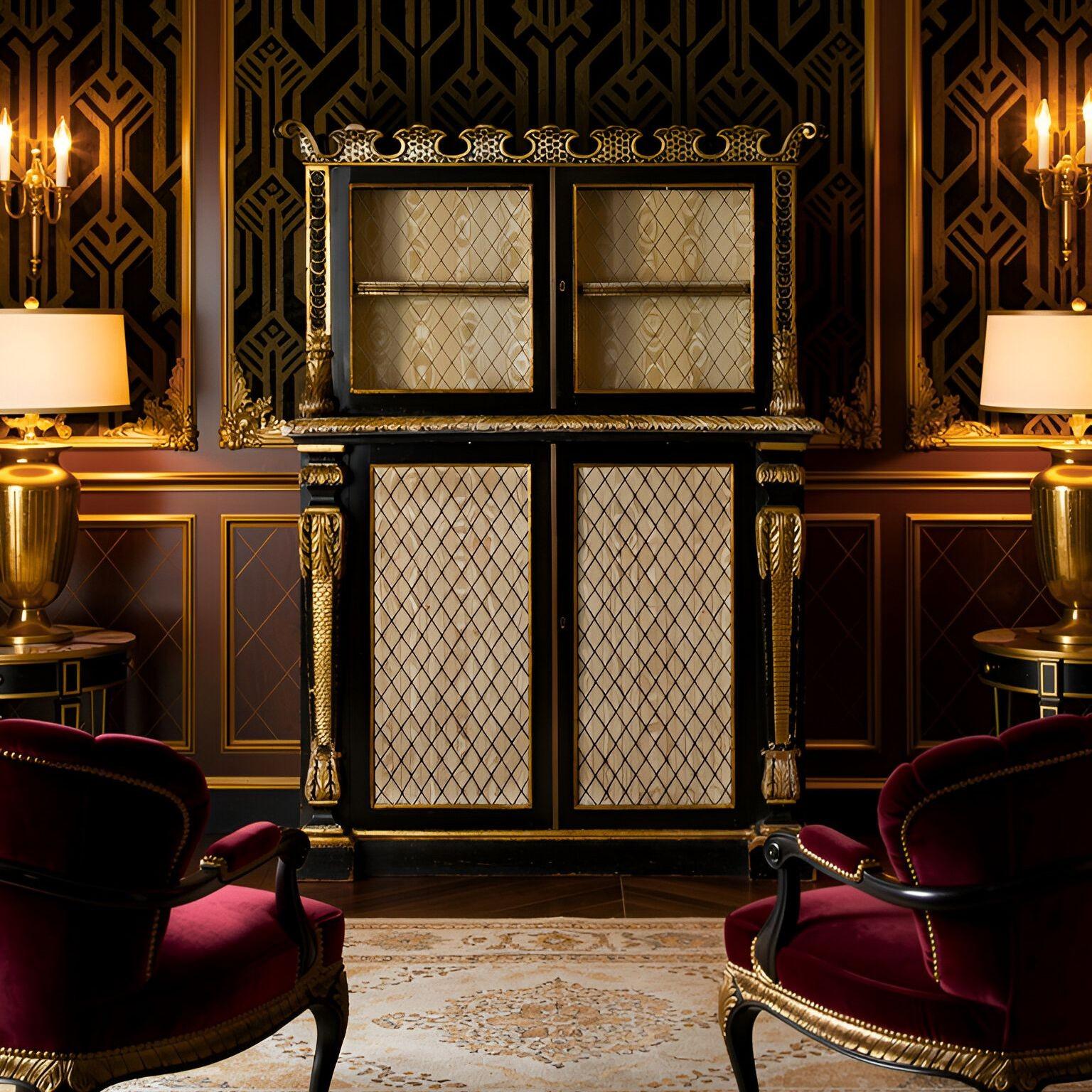 MUEBLE LIBRERÍA DORADO Y EBONIZADO DE LA REGENCIA
Continental, hacia la segunda mitad del siglo XIX

59 3/8