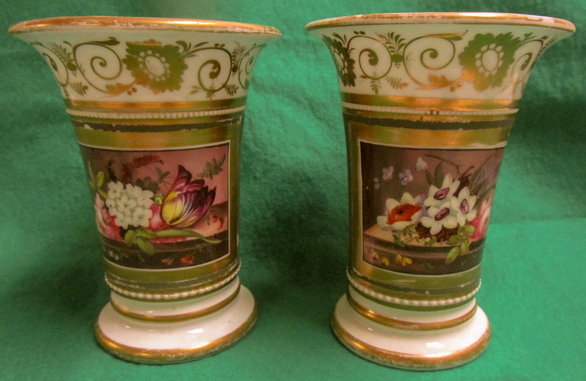 Hand-Painted Regency Period Botanical Old Paris Porcelain Vase Pair For Sale