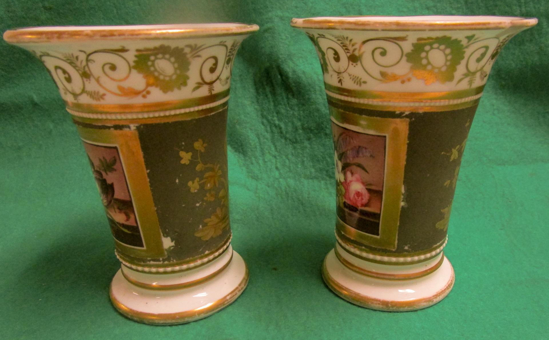Regency Period Botanical Old Paris Porcelain Vase Pair For Sale 3