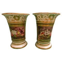 Regency Period Botanical Old Paris Porcelain Spill Vase Pair