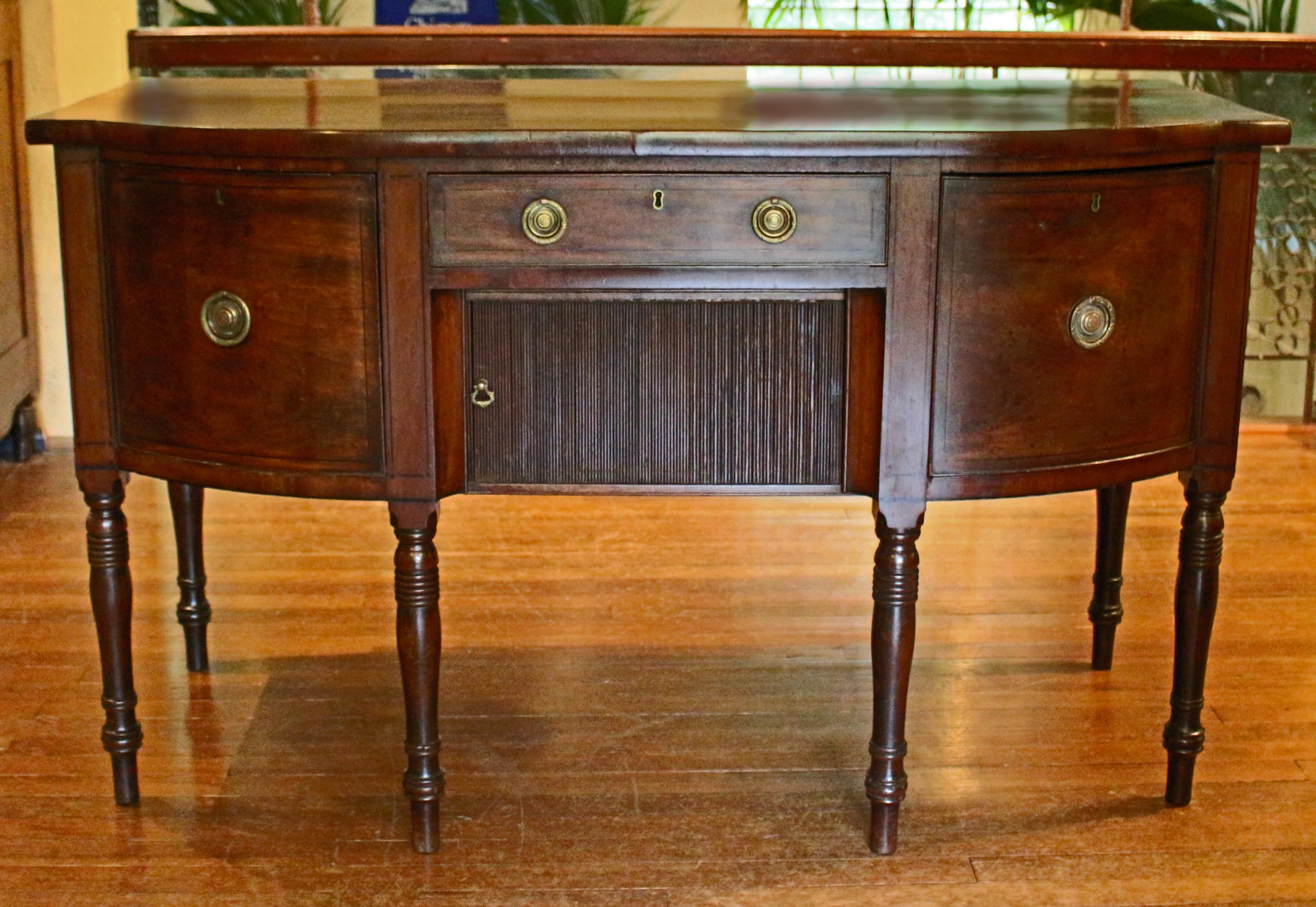 English Regency Period Bowfront Sideboard in the Sheraton Taste For Sale