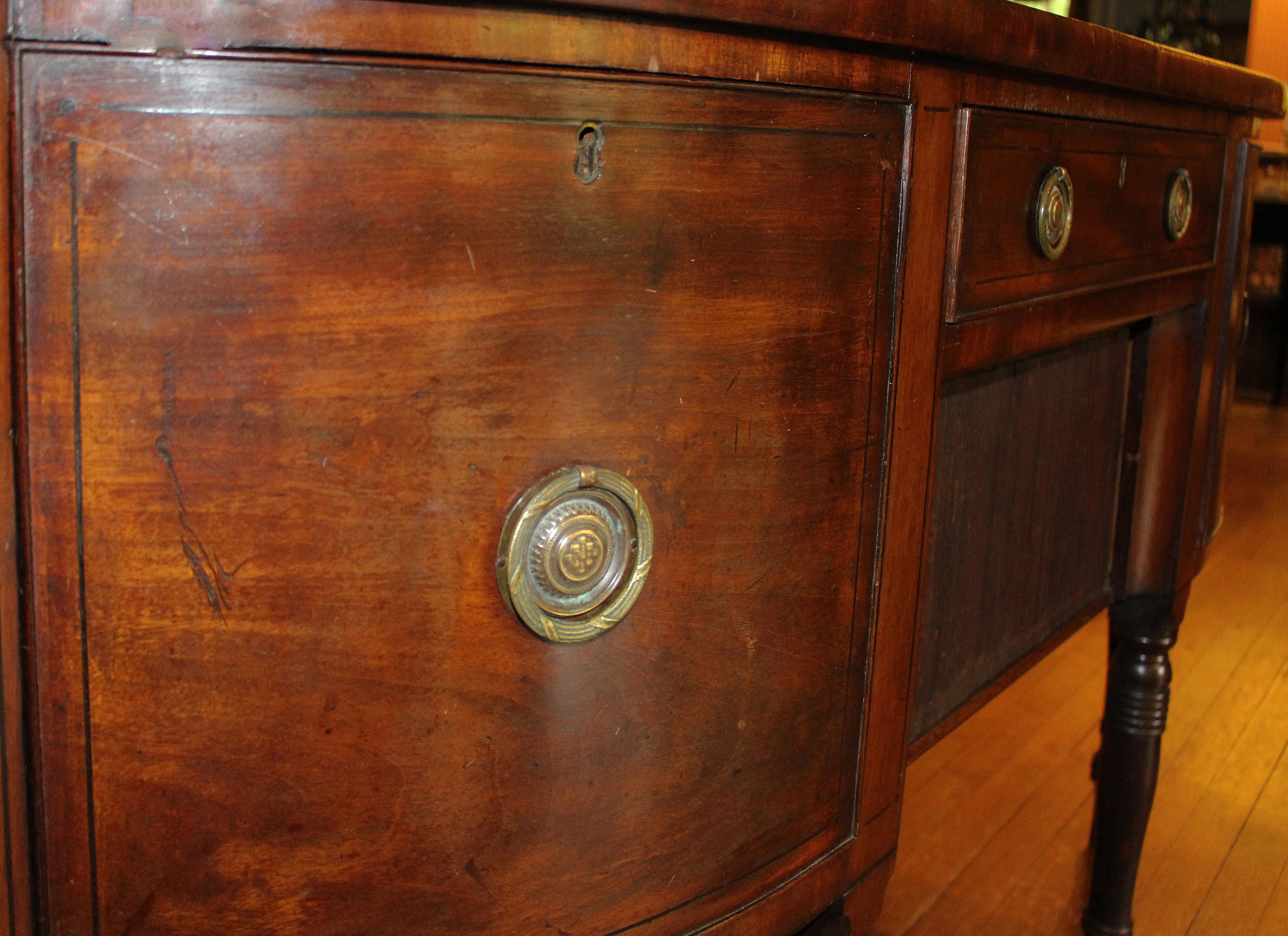Wood Regency Period Bowfront Sideboard in the Sheraton Taste For Sale