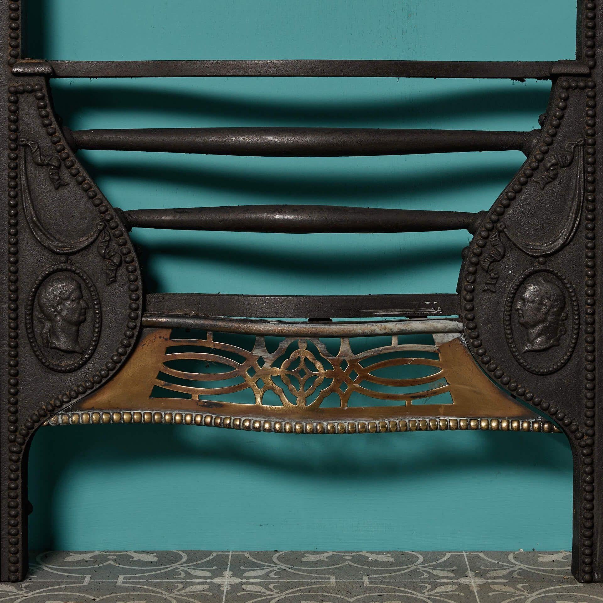 Metal Regency Period Brass & Cast Iron Fire Insert For Sale