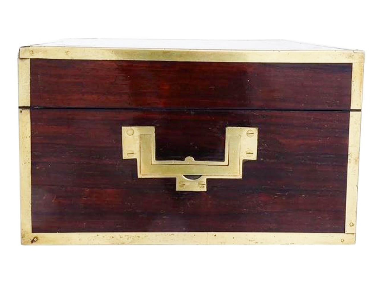 Regency Period Brass Inlaid and Bound Document Box with Lift Handles and Key For Sale 1