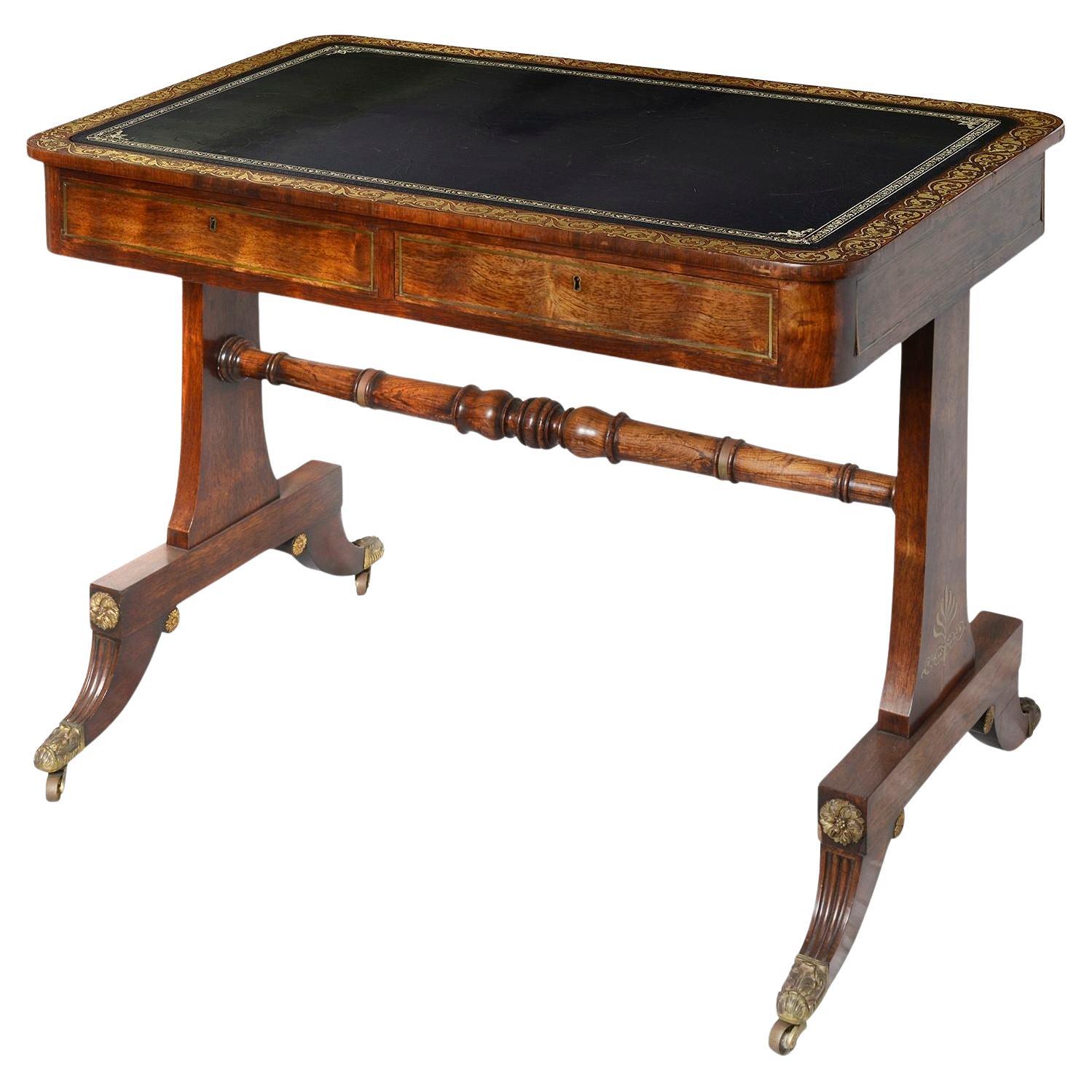 Regency period brass inlaid Library table, circa 1820