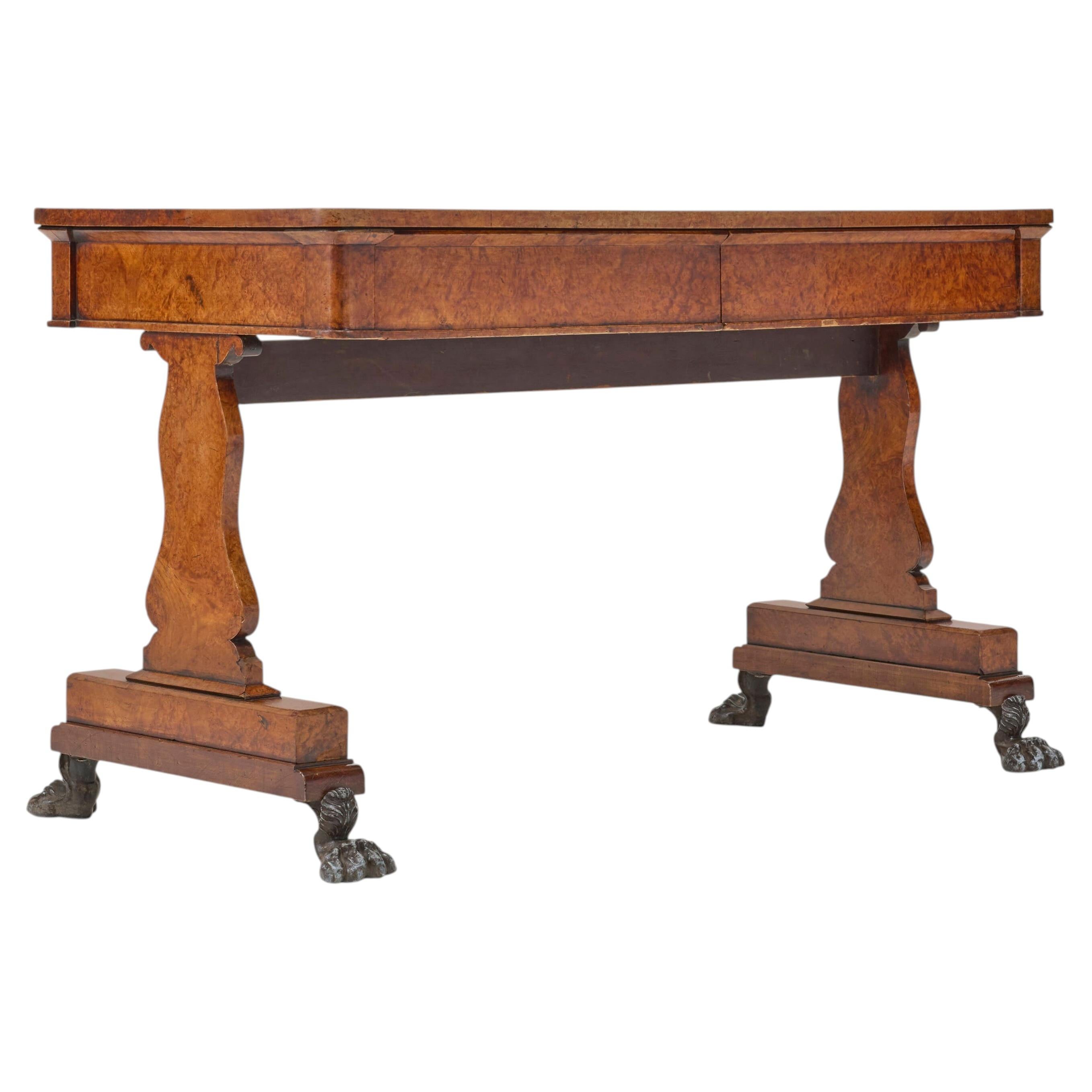 Regency Period Burled Amboyna Writing / Sofa Table For Sale