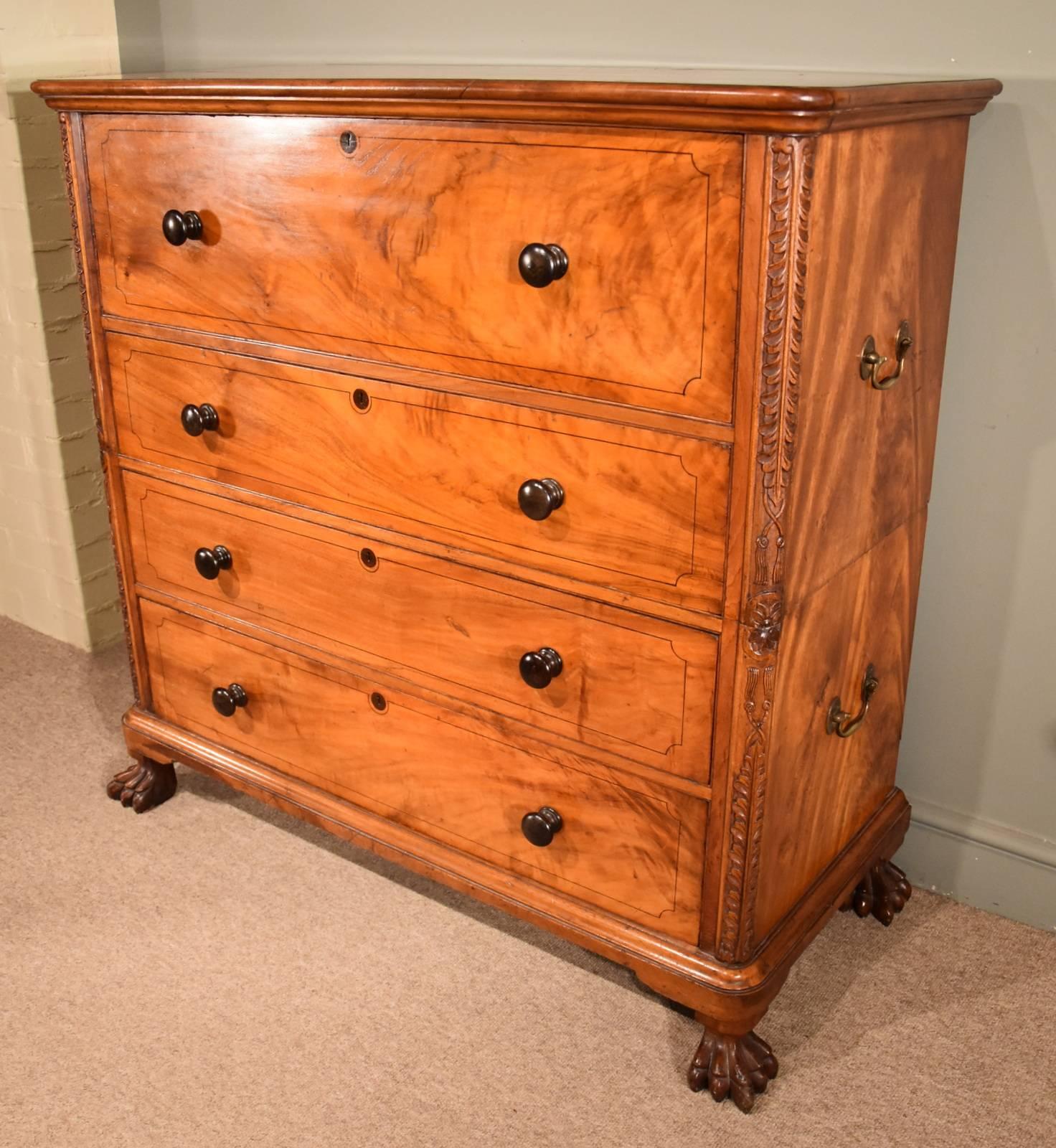Early 19th Century Regency Period Camphorwood Campaign Secretaire Chest of Drawers For Sale