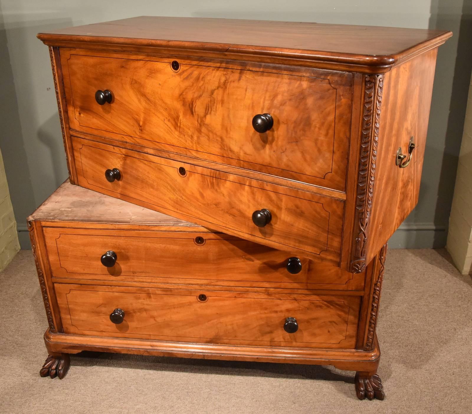 Regency Period Camphorwood Campaign Secretaire Chest of Drawers For Sale 1