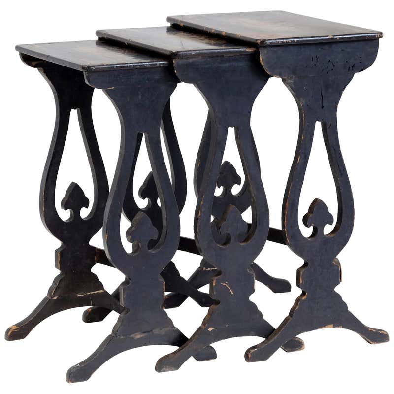 Chinese Black Lacquer Nesting Tables - 2 For Sale on 1stDibs